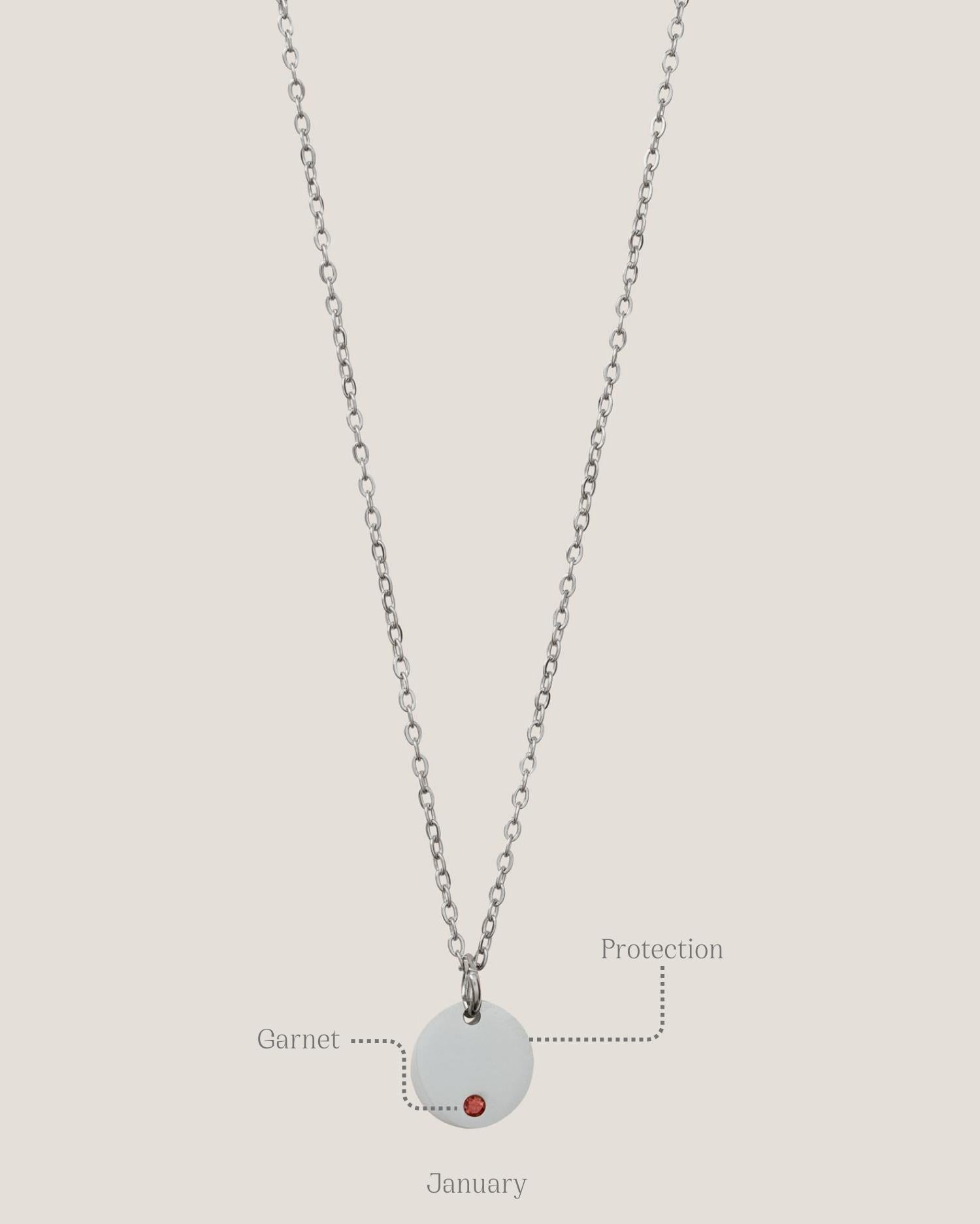 Birthstone Round Pendant Silver Chain Necklace