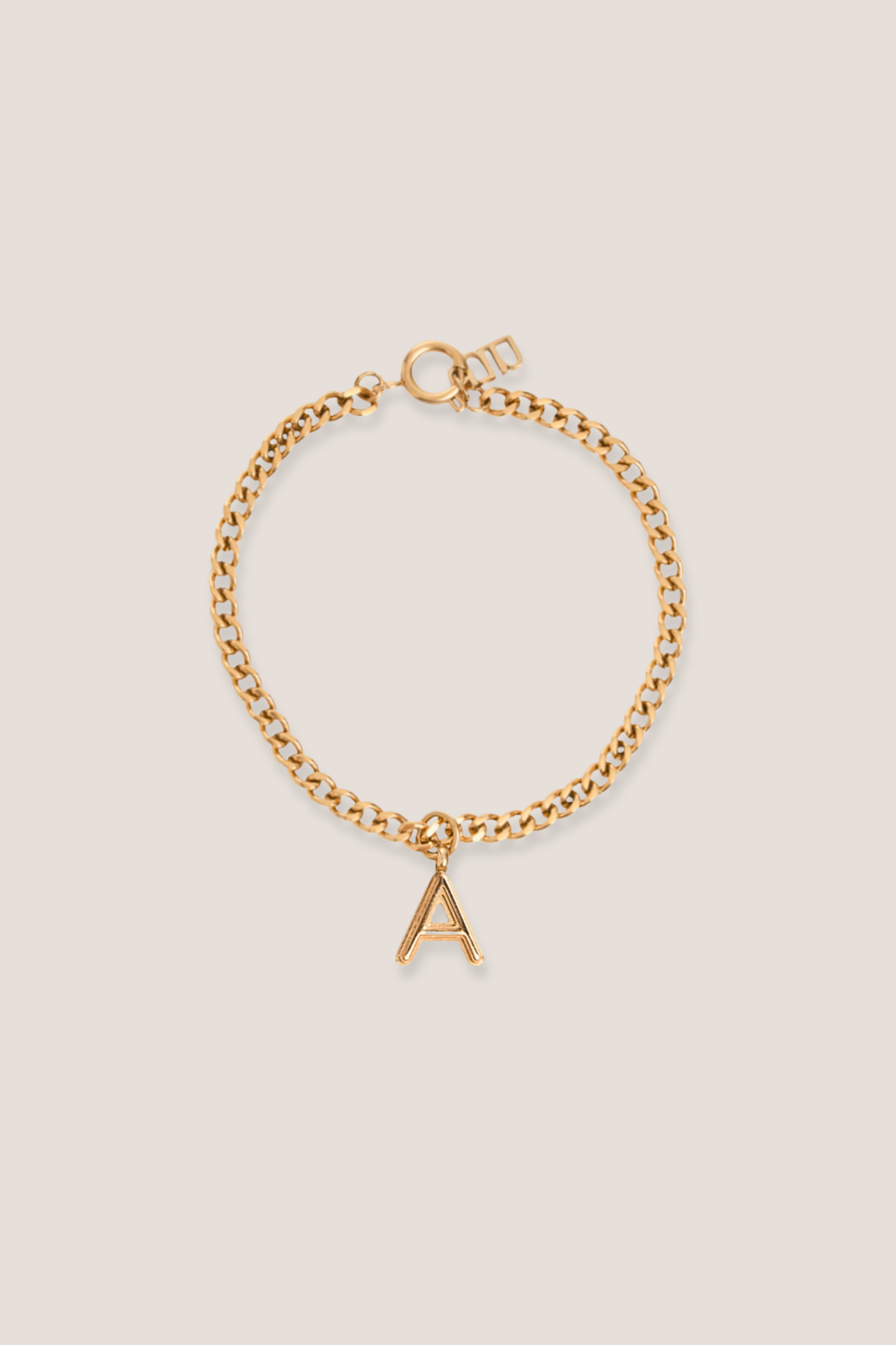 Alphabet Gold Pendant with Curb Chain Bracelet