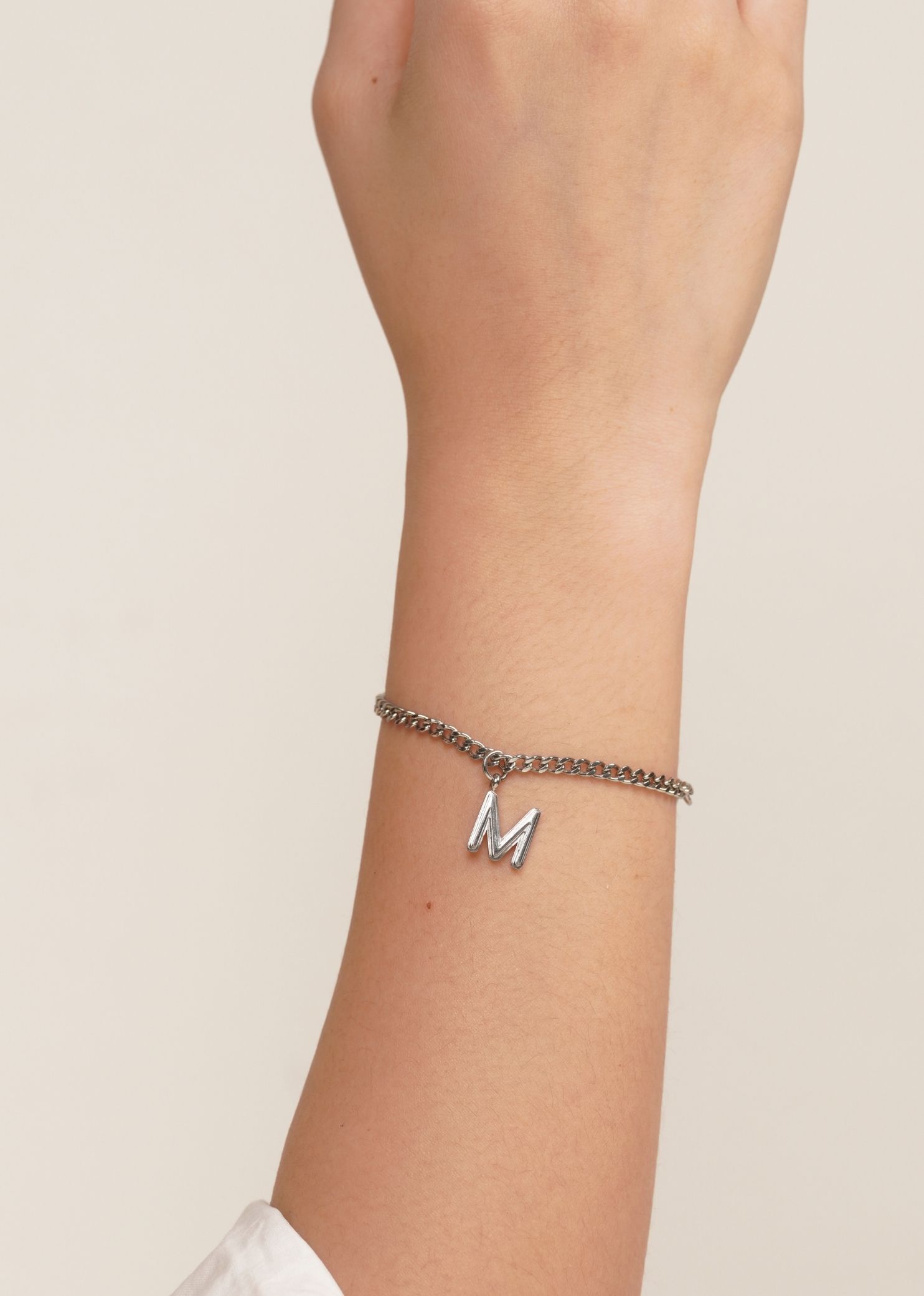 Alphabet Silver Pendant with Curb Chain Bracelet