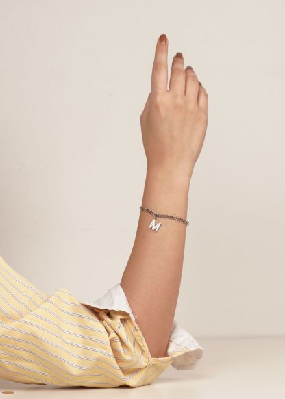 Alphabet Silver Pendant with Curb Chain Bracelet