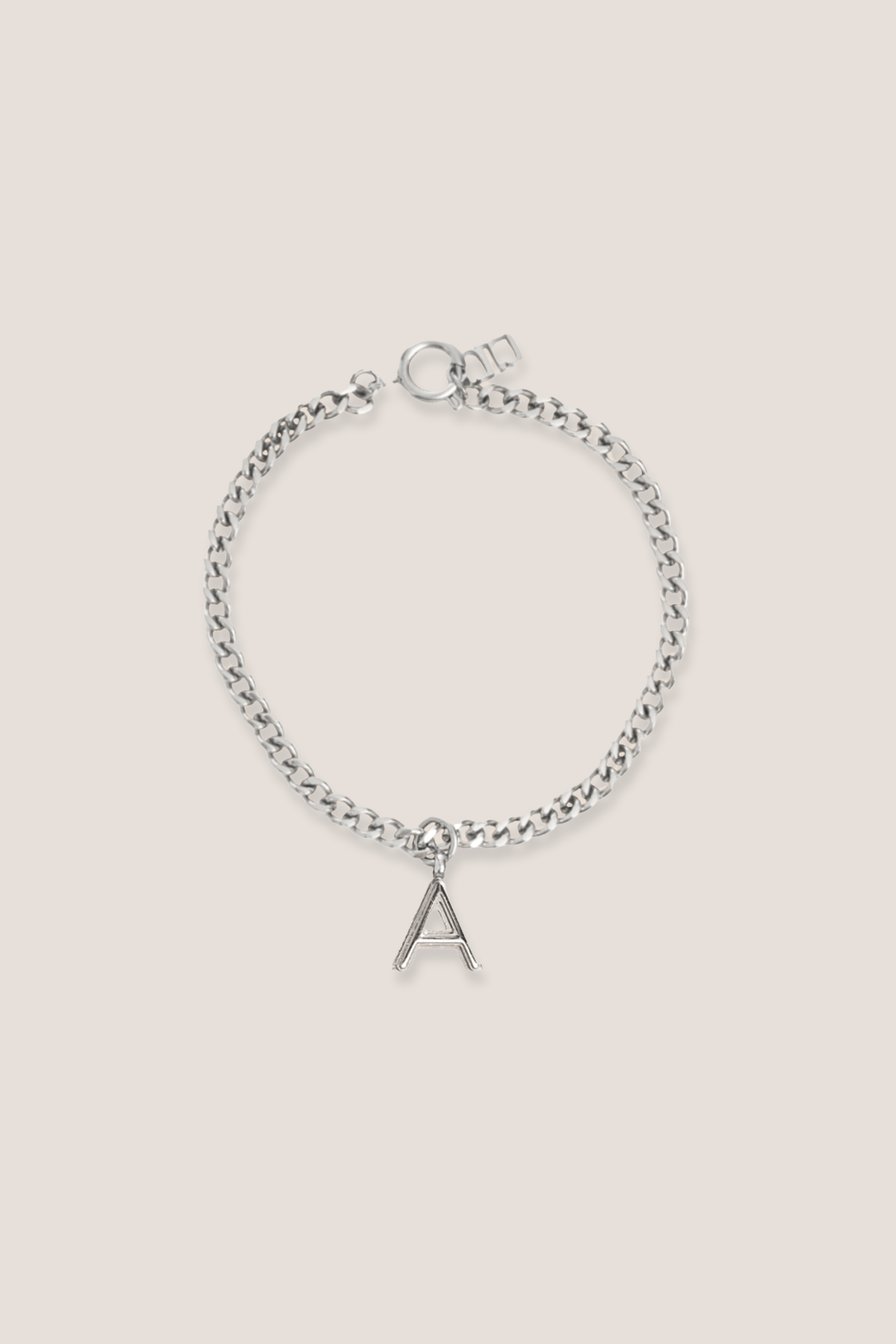 Alphabet Silver Pendant with Curb Chain Bracelet