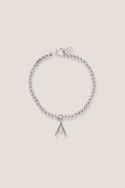 Alphabet Silver Pendant with Curb Chain Bracelet
