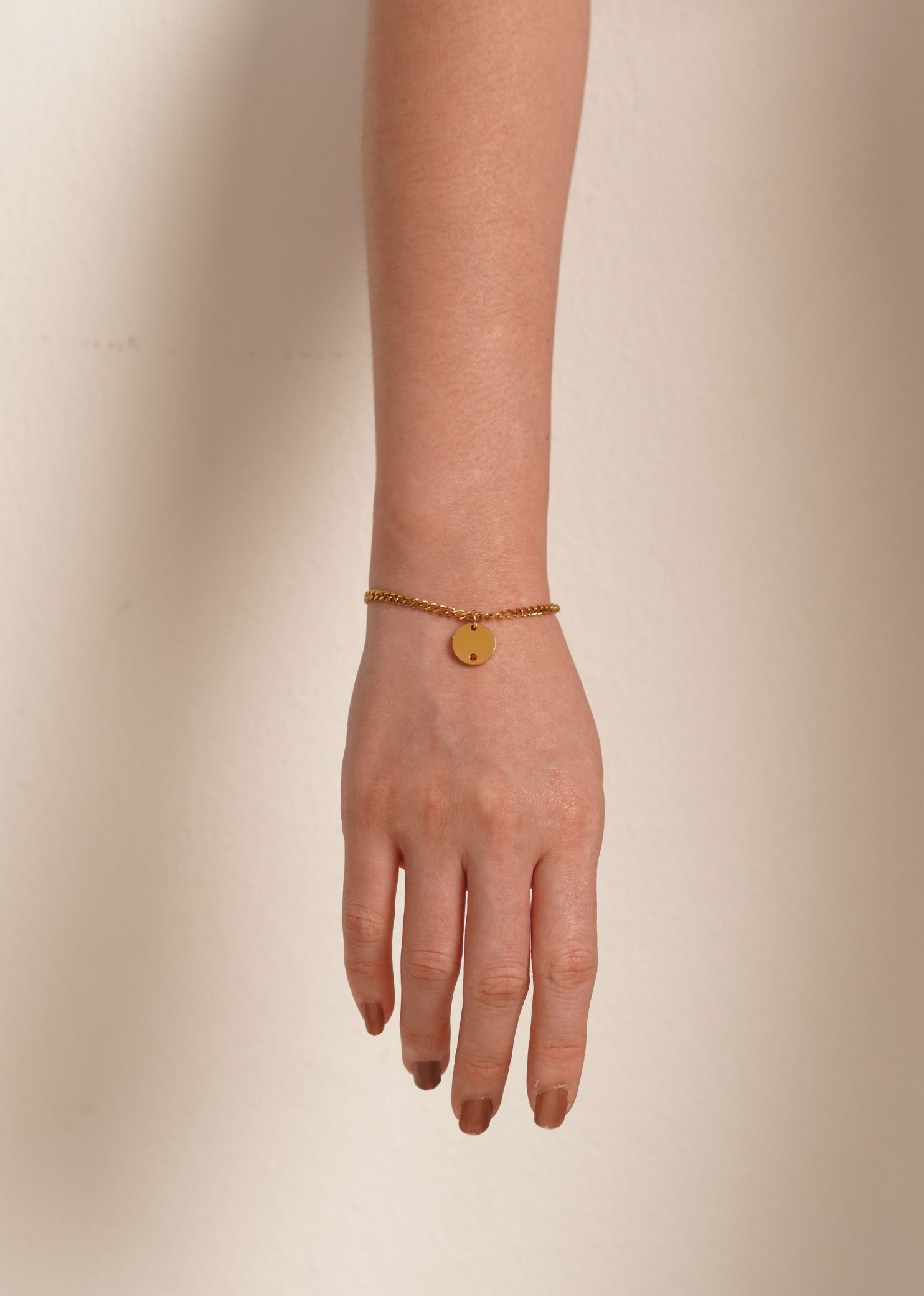 Birthstone Round Pendant Gold with Curb Chain Bracelet