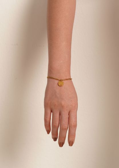 Birthstone Round Pendant Gold with Curb Chain Bracelet