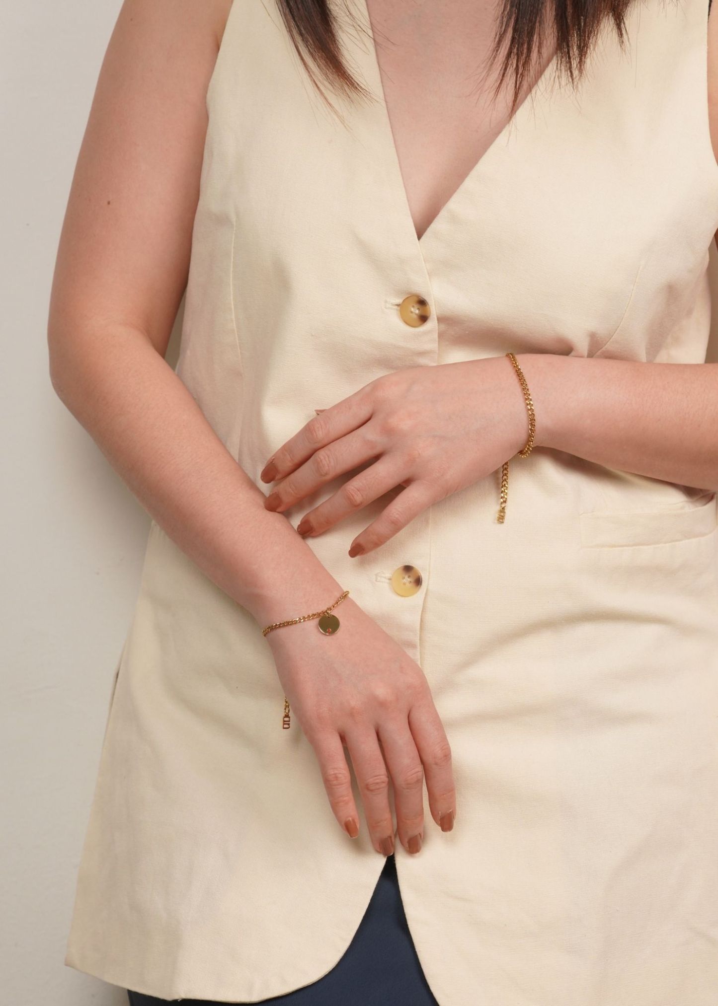 Birthstone Round Pendant Gold with Curb Chain Bracelet