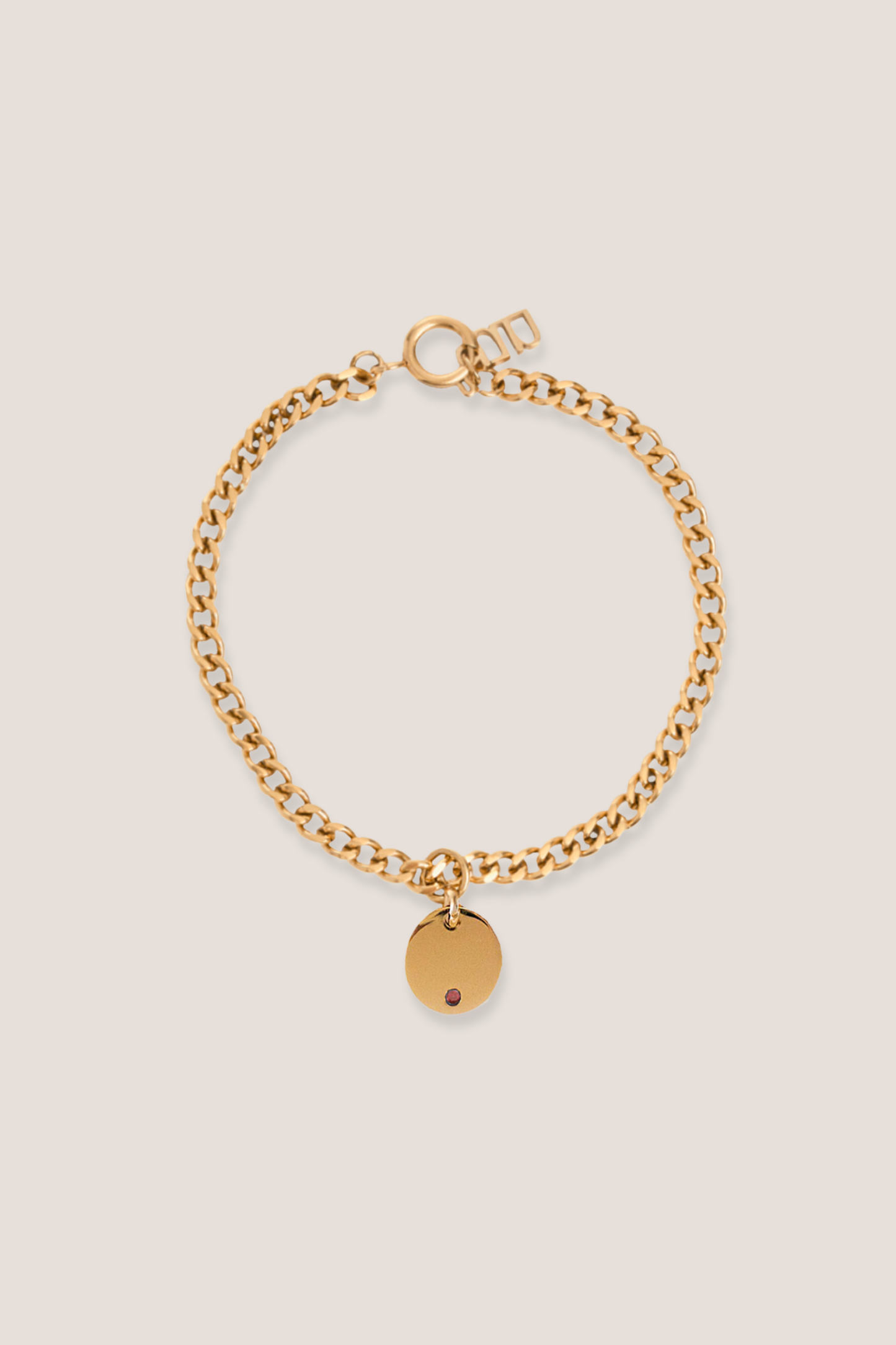 Birthstone Round Pendant Gold with Curb Chain Bracelet