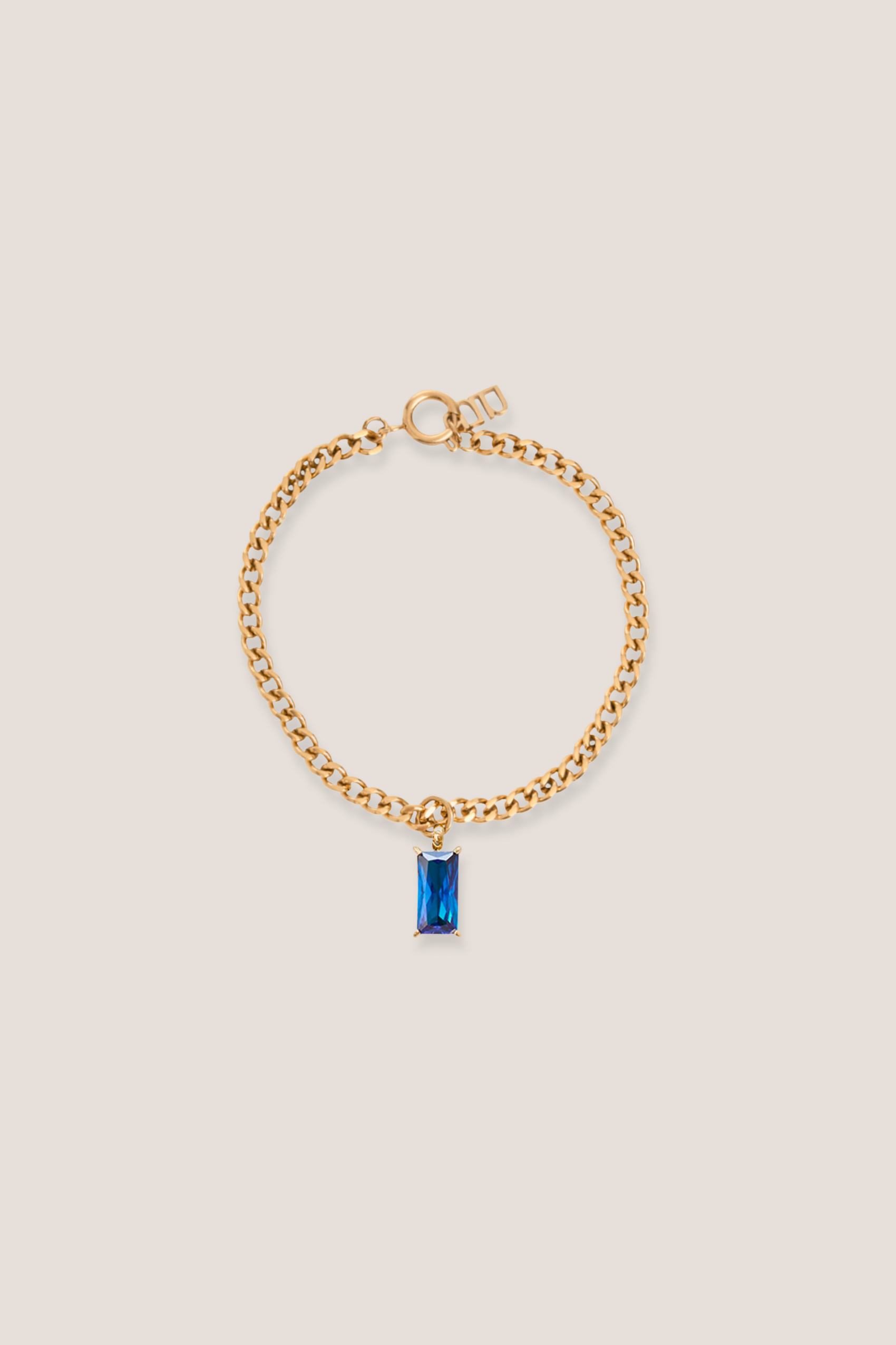 Verity Blue Sapphire Pendant Gold with Curb Chain Bracelet