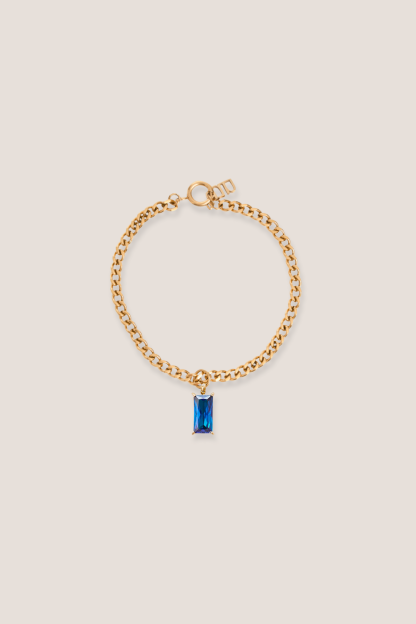 Verity Blue Sapphire Pendant Gold with Curb Chain Bracelet