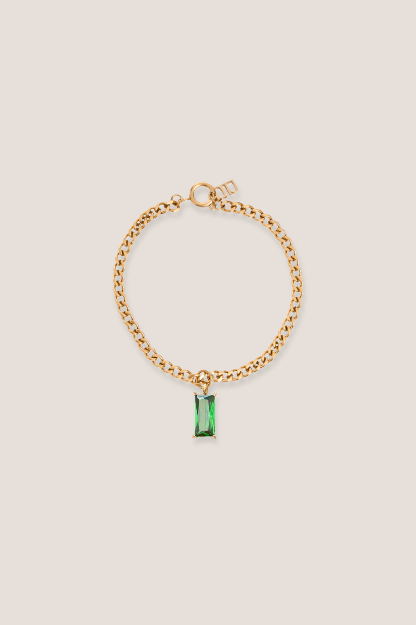 Verity Emerald Pendant Gold with Curb Chain Bracelet