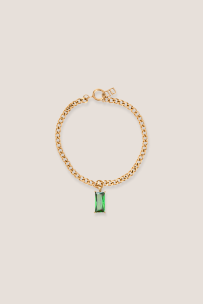 Verity Emerald Pendant Gold with Curb Chain Bracelet