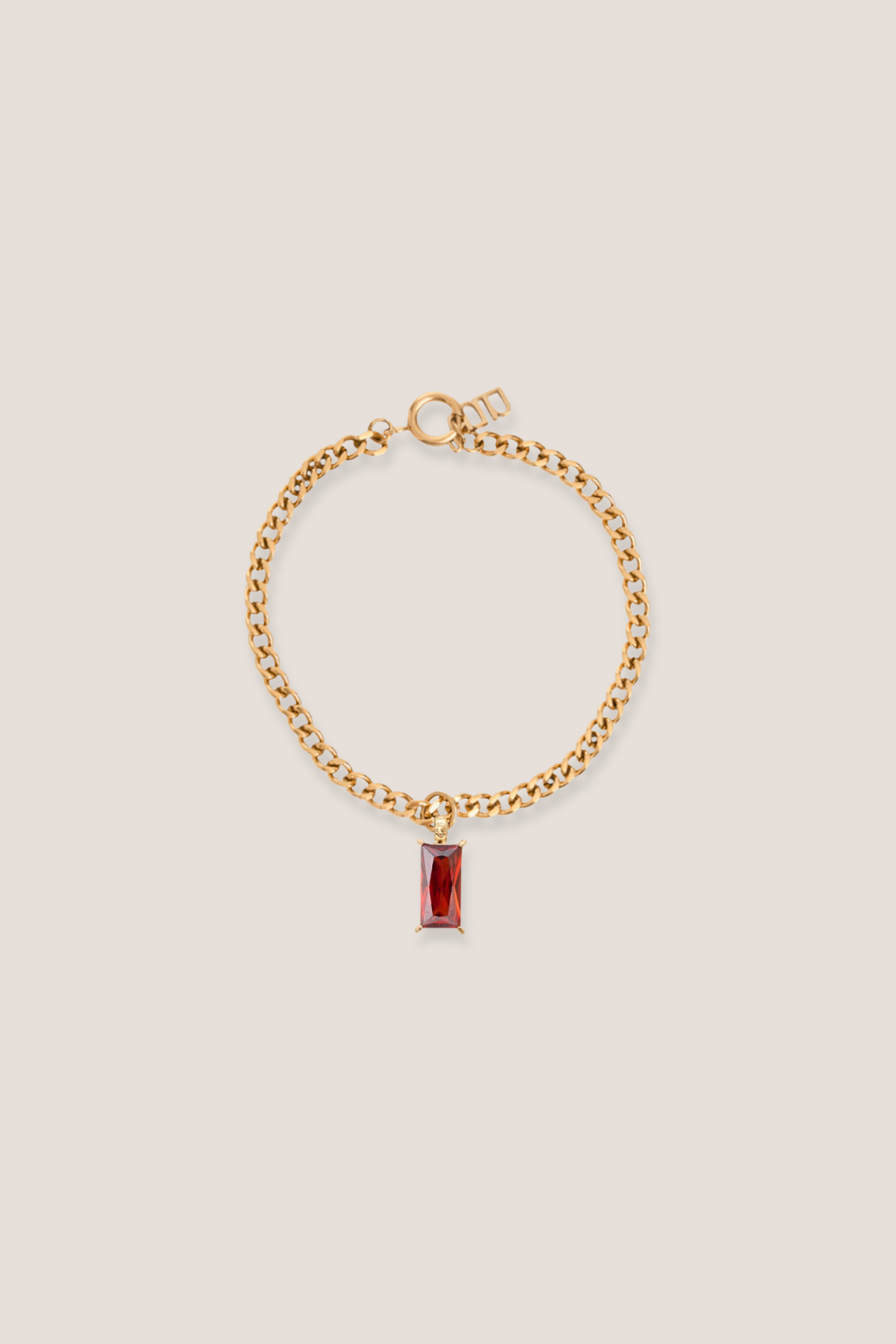 Verity Ruby Pendant Gold with Curb Chain Bracelet