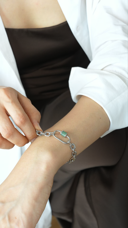 Aurea Aventurine Bold Chain Silver Bracelet