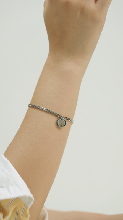 Birthstone Round Pendant Silver with Curb Chain Bracelet