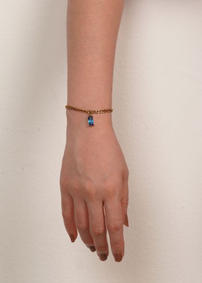 Verity Blue Sapphire Pendant Gold with Curb Chain Bracelet