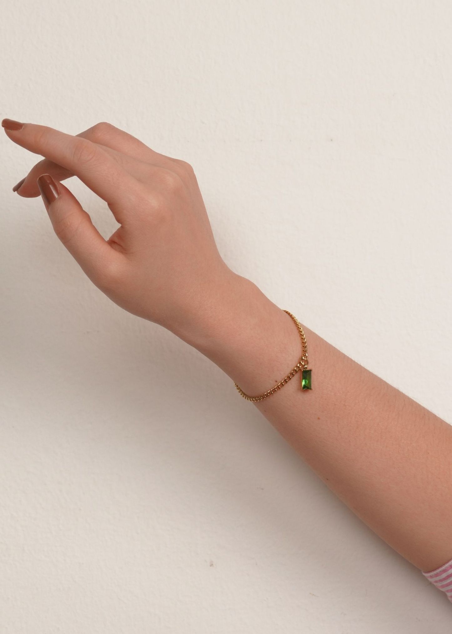 Verity Emerald Pendant Gold with Curb Chain Bracelet