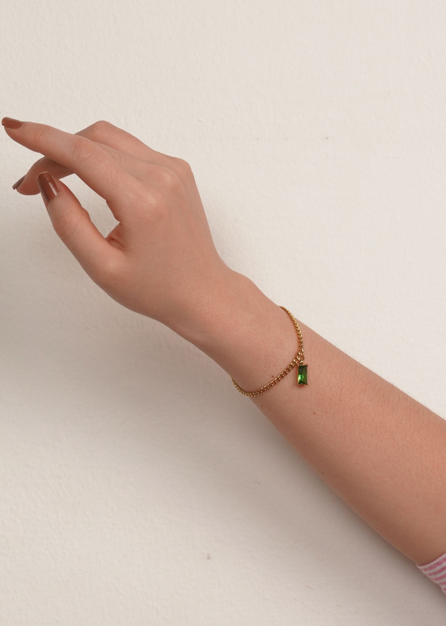 Verity Emerald Pendant Gold with Curb Chain Bracelet