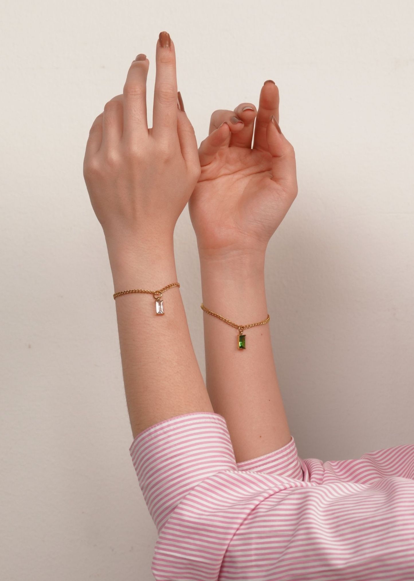 Verity Emerald Pendant Gold with Curb Chain Bracelet