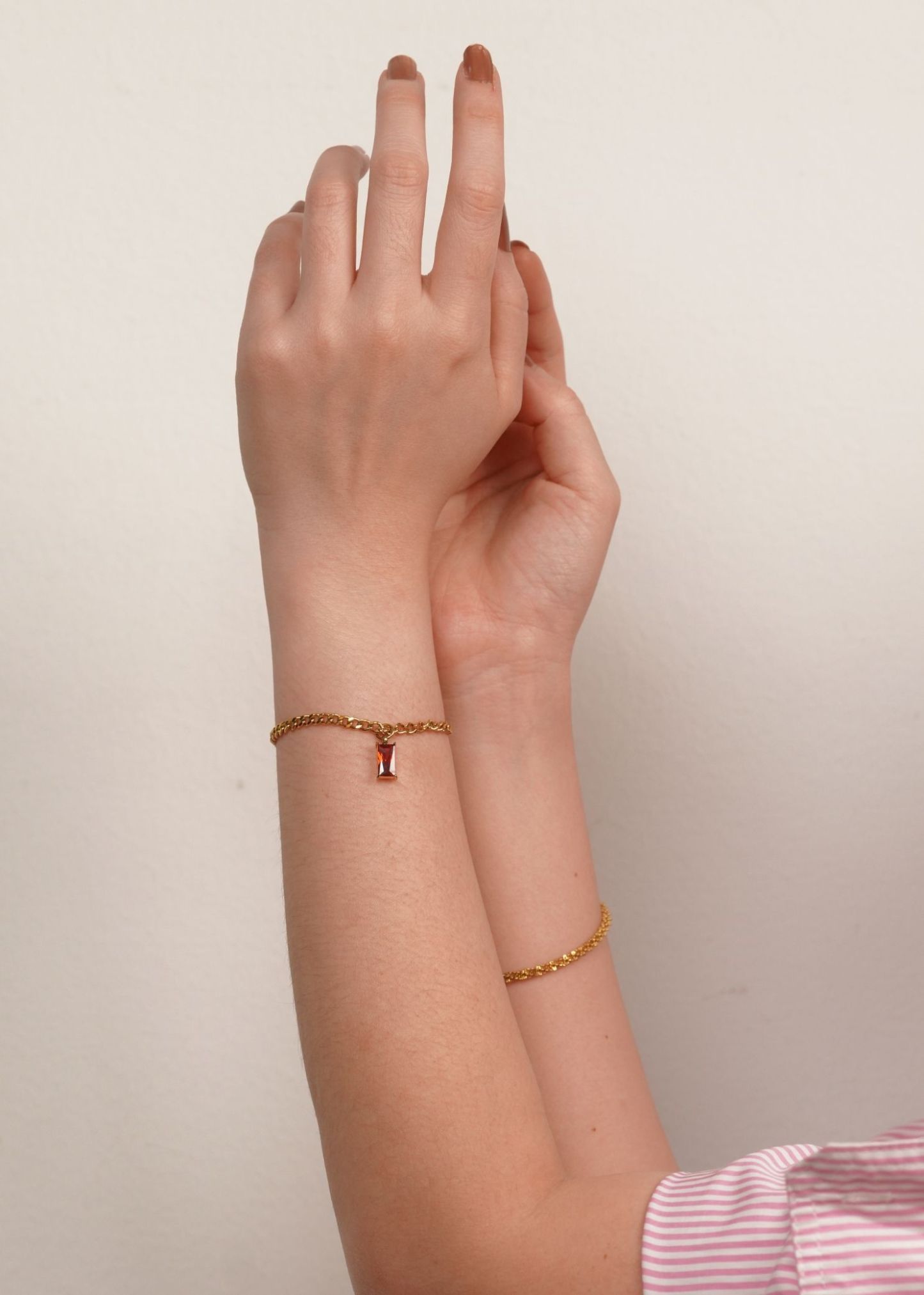 Verity Ruby Pendant Gold with Curb Chain Bracelet