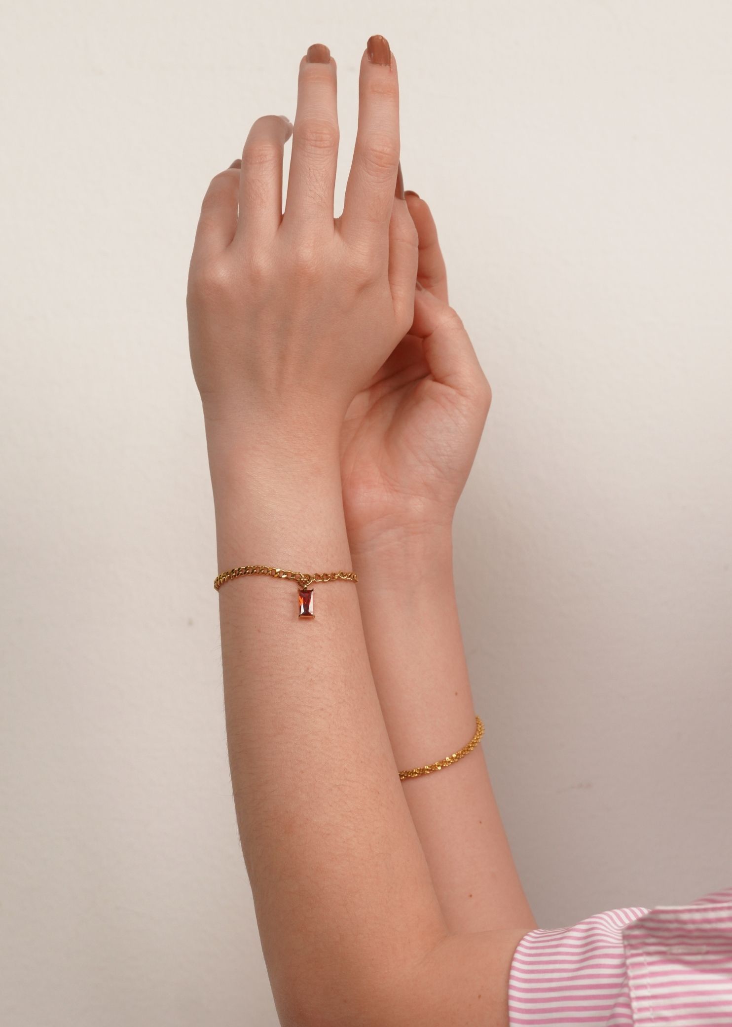 Verity Ruby Pendant Gold with Curb Chain Bracelet