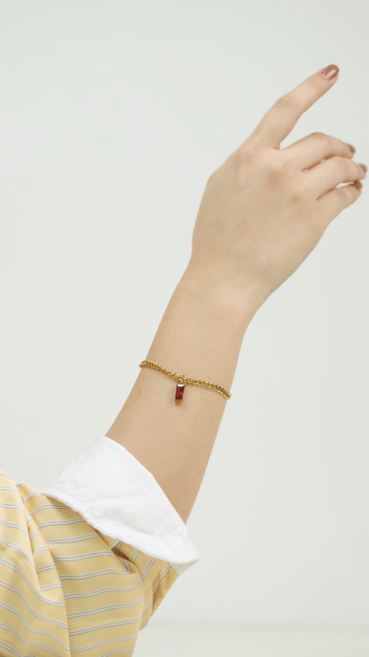 Verity Ruby Pendant Gold with Curb Chain Bracelet