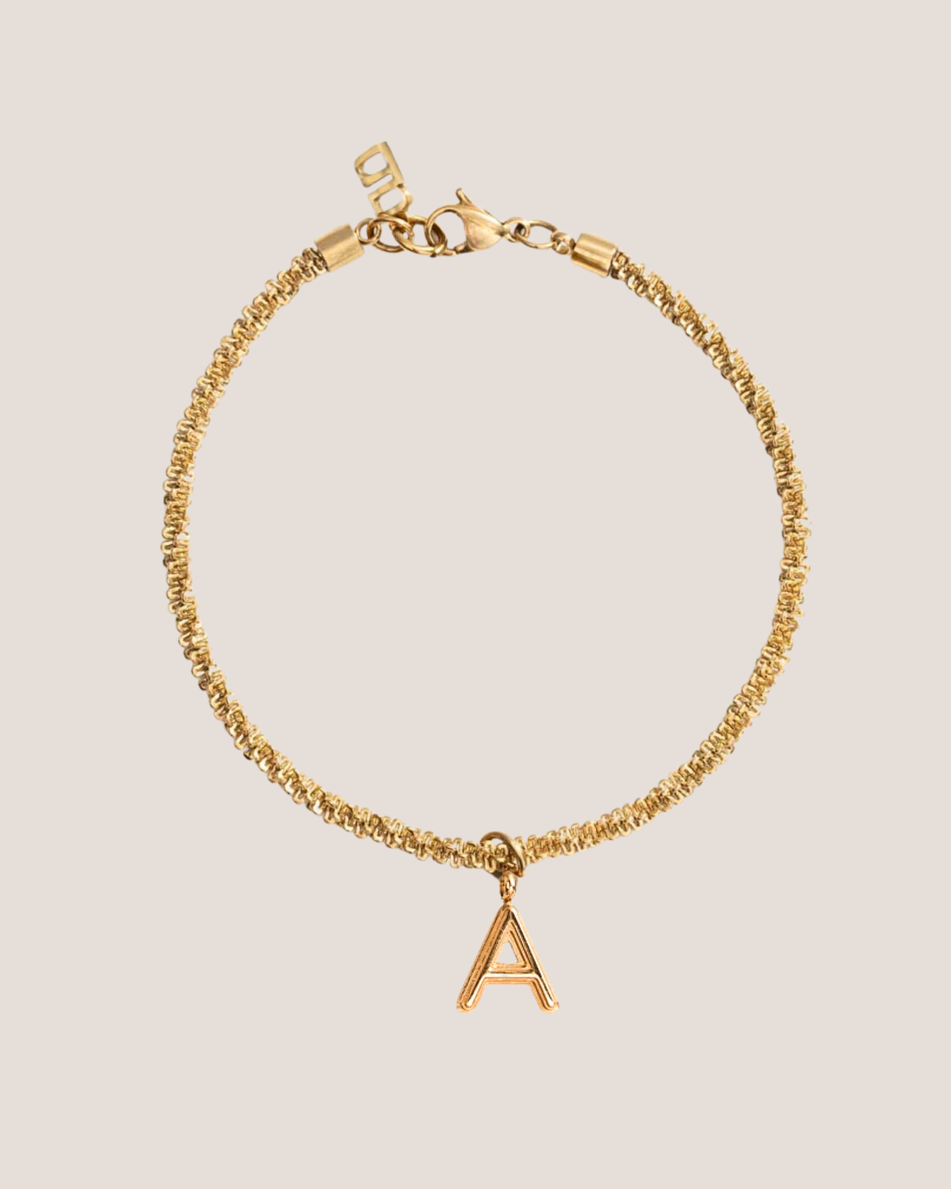 Alphabet Gold Pendant with Tweed Gold Chain Bracelet