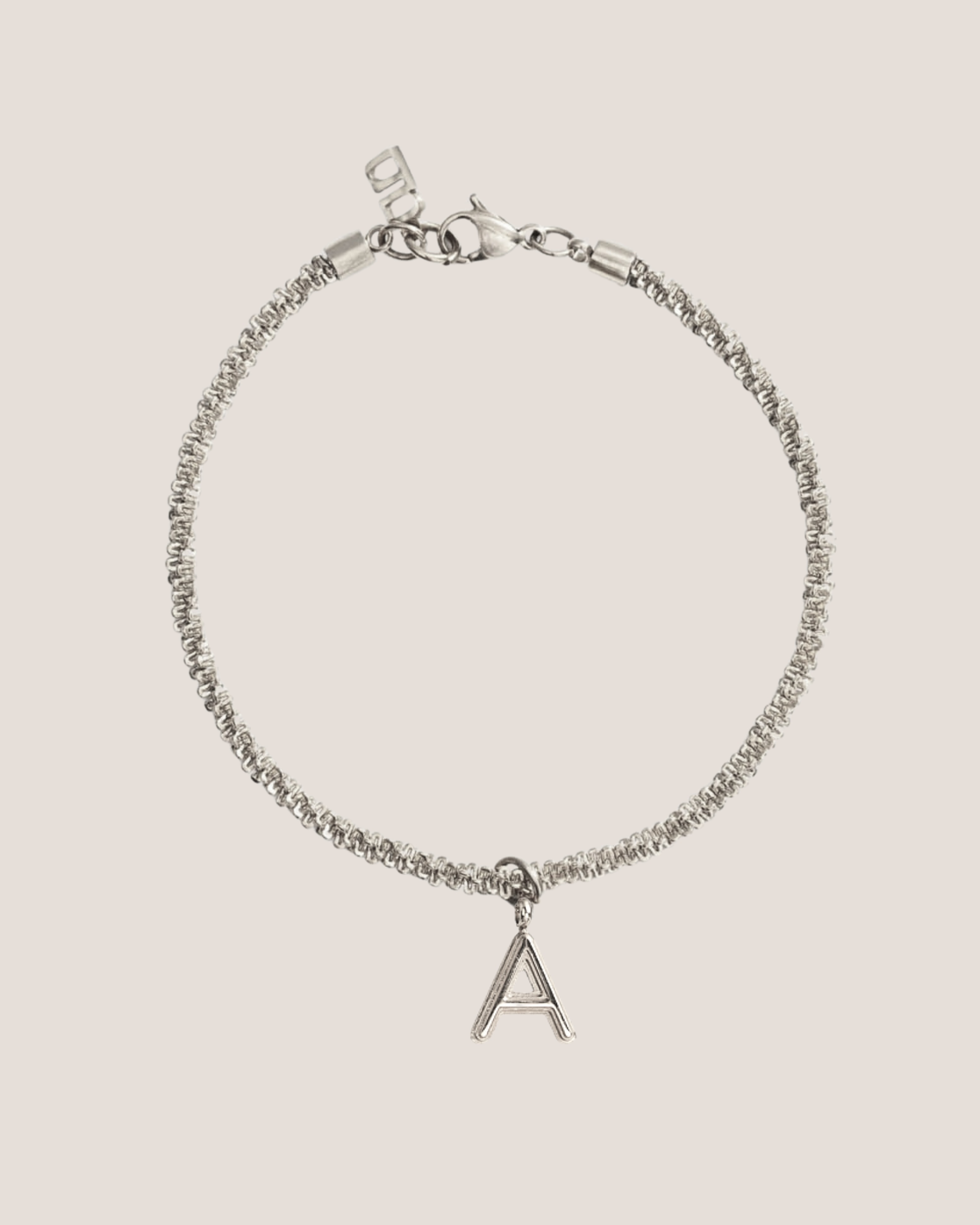 Alphabet Silver Pendant with Tweed Chain Bracelet
