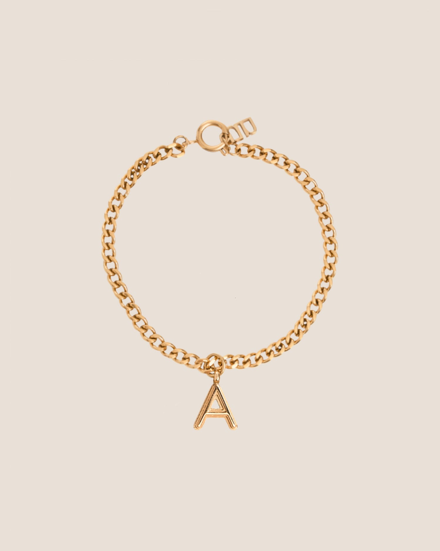 Alphabet Gold Pendant with Curb Chain Bracelet