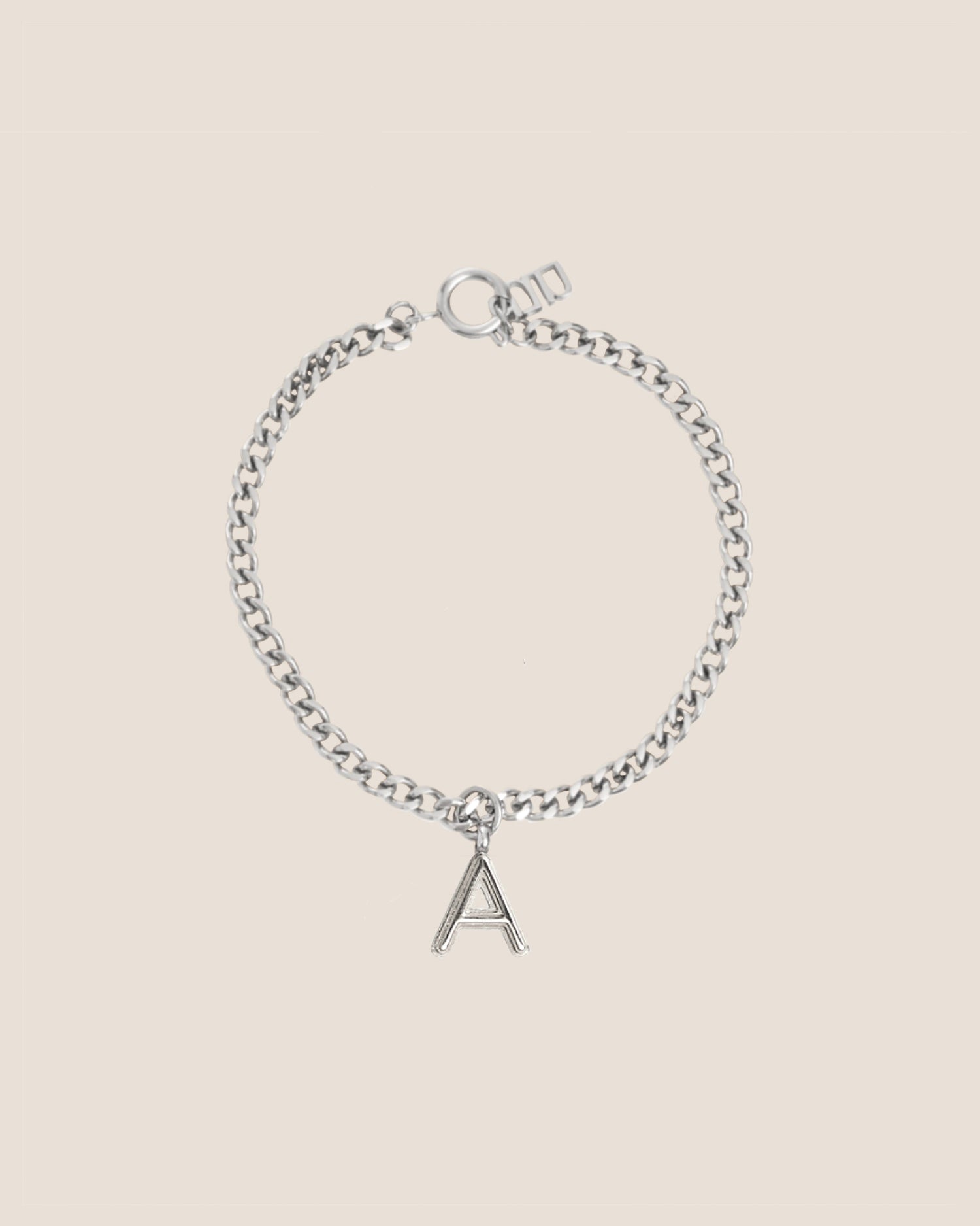 Alphabet Silver Pendant with Curb Chain Bracelet