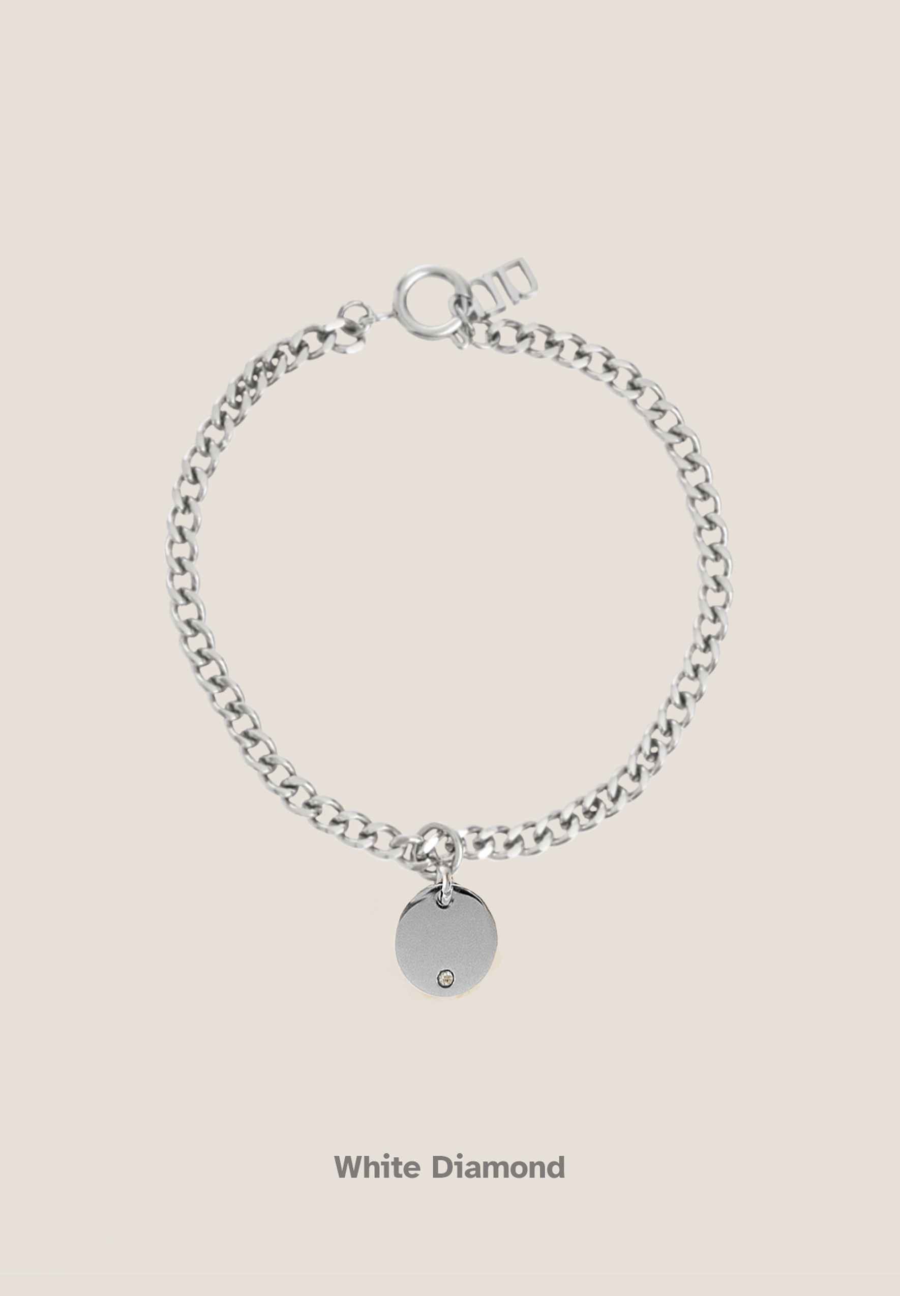Birthstone Round Pendant Silver with Curb Chain Bracelet
