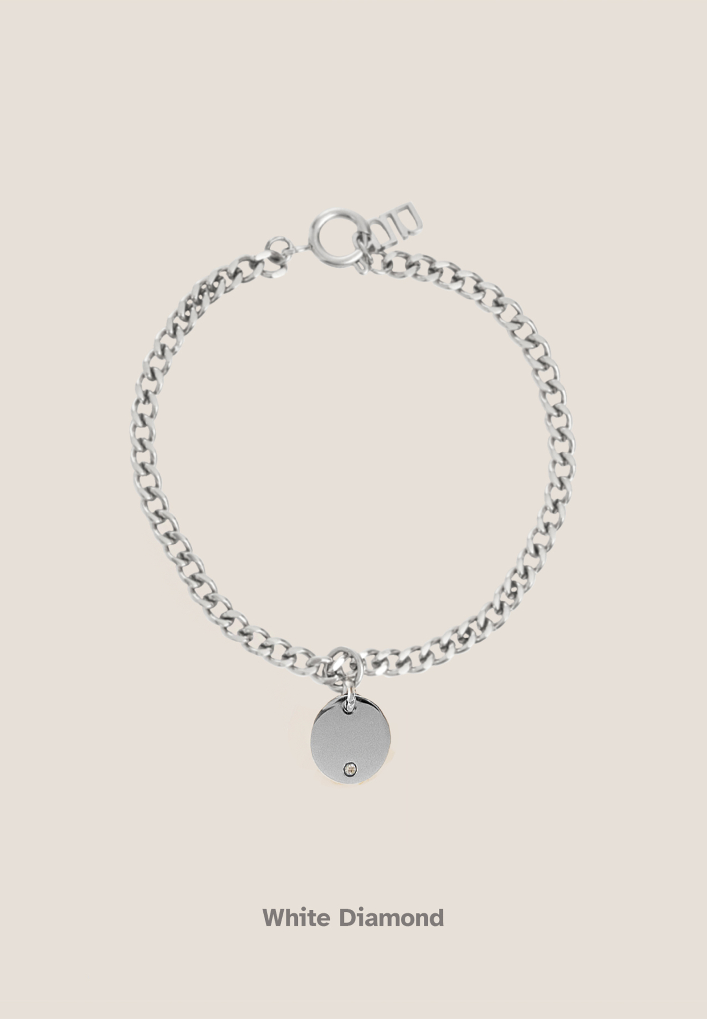 Birthstone Round Pendant Silver with Curb Chain Bracelet