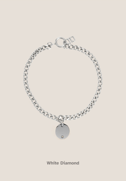 Birthstone Round Pendant Silver with Curb Chain Bracelet