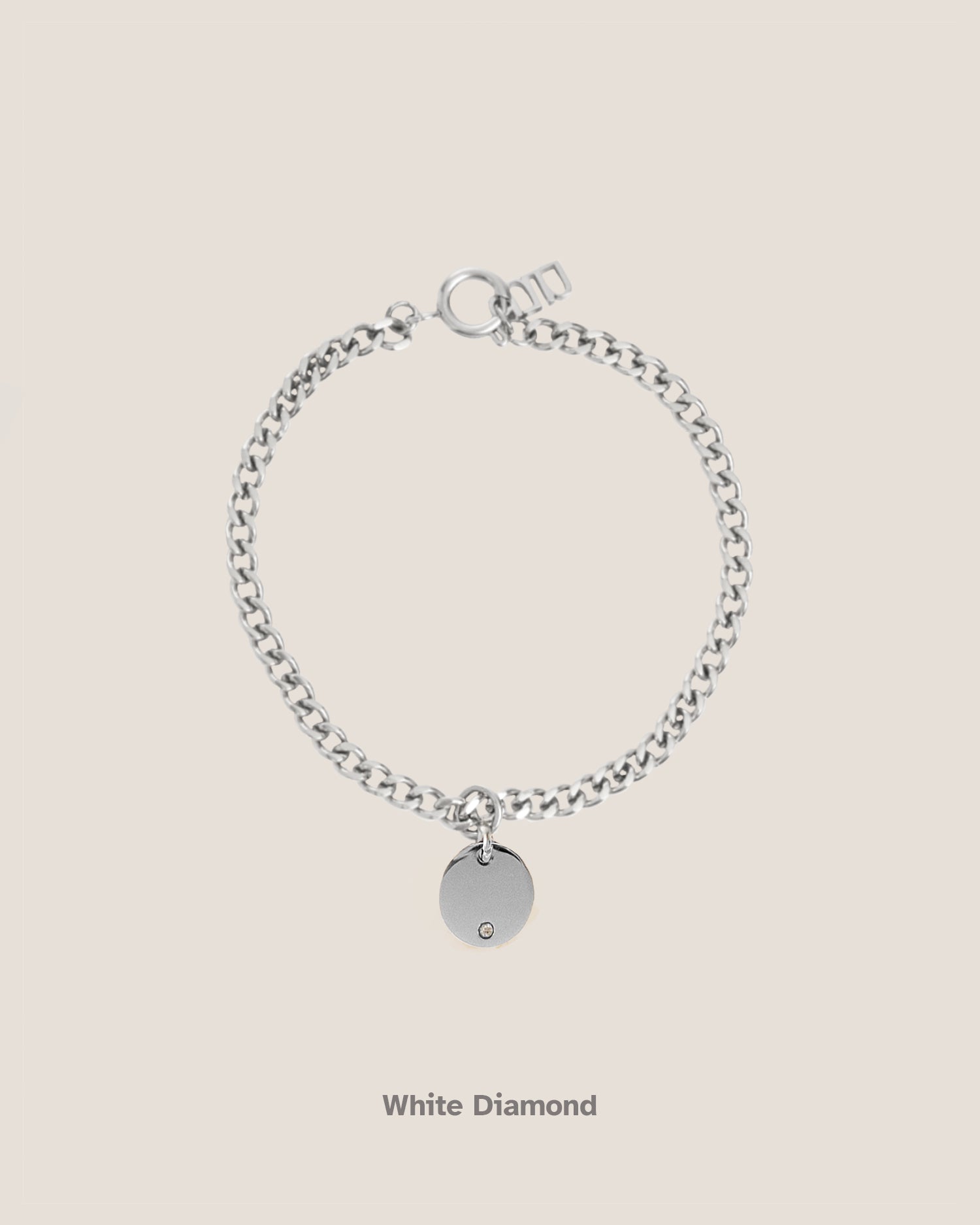 Birthstone Round Pendant Silver Curb Chain Bracelet