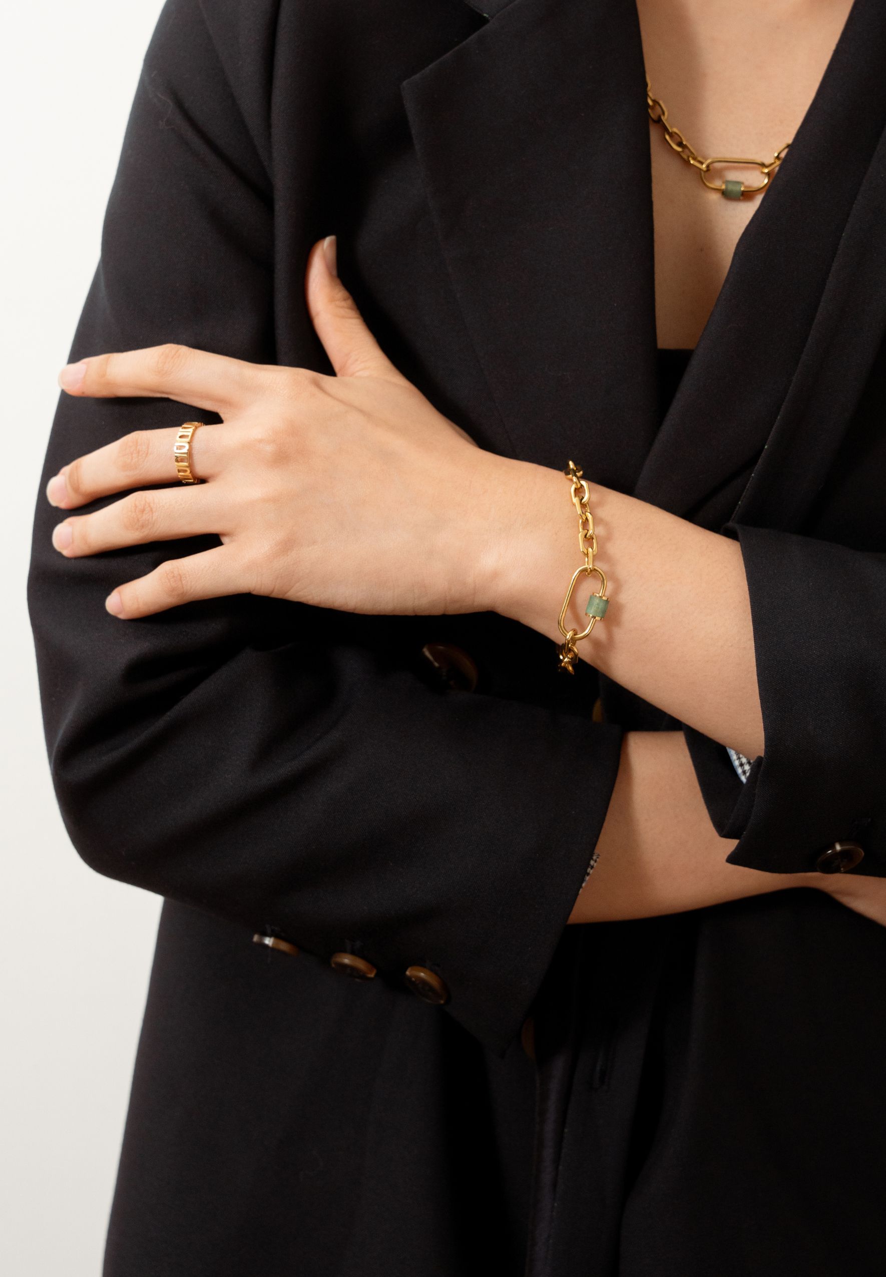  Aurea Aventurine Jade Chain Gold Bracelet 