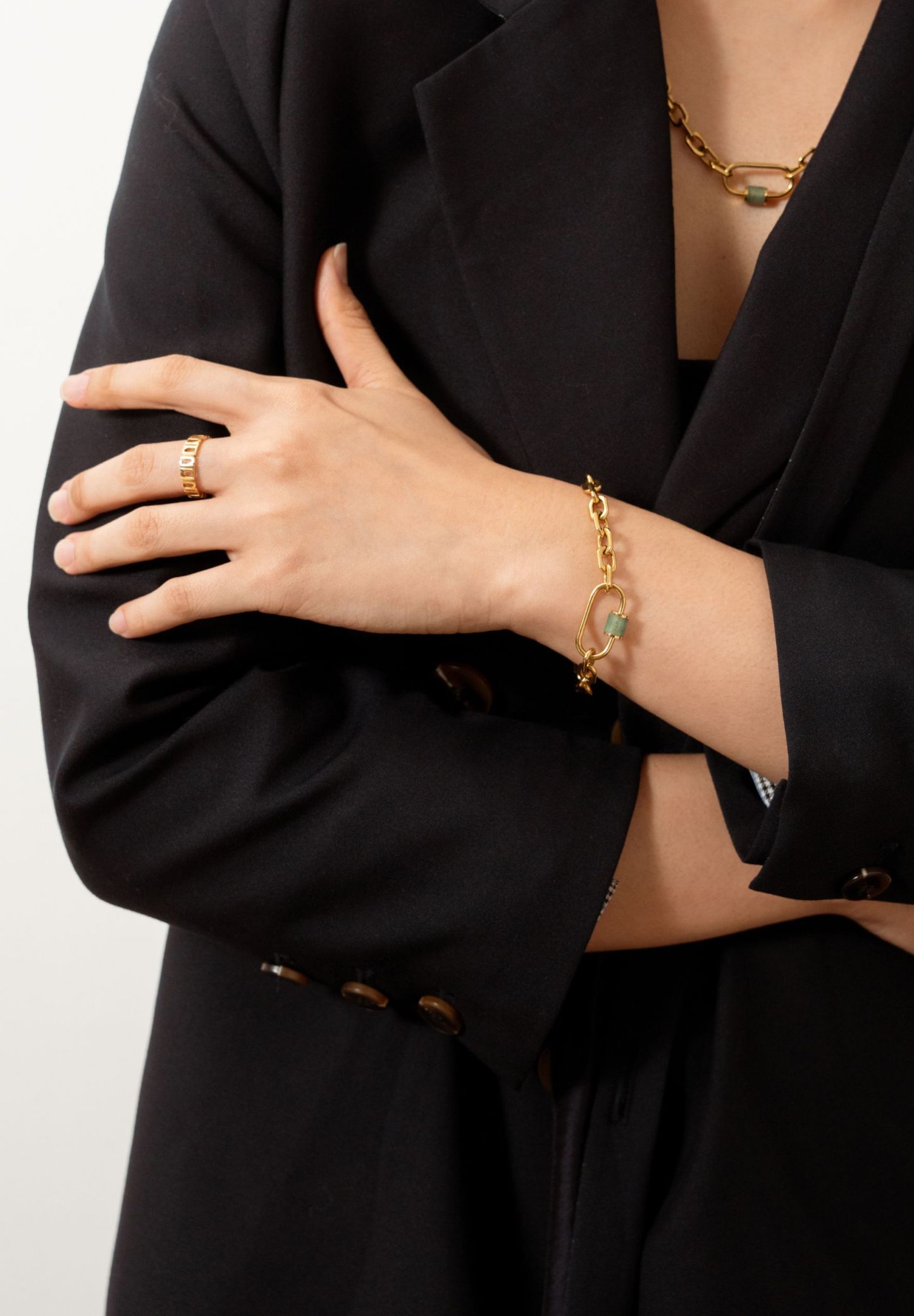  Aurea Aventurine Jade Chain Gold Bracelet 