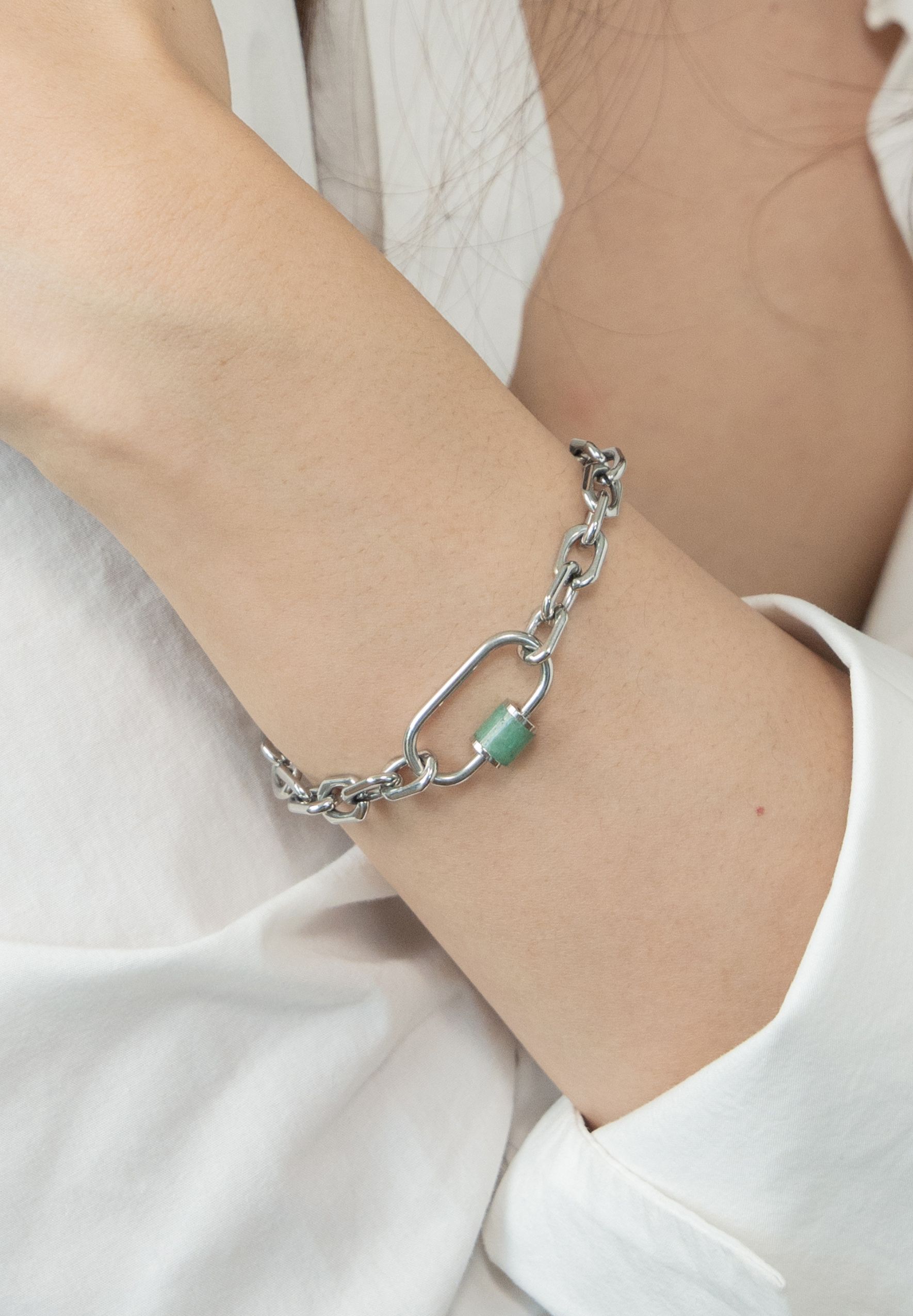 Aurea Aventurine Jade Chain Silver Bracelet
