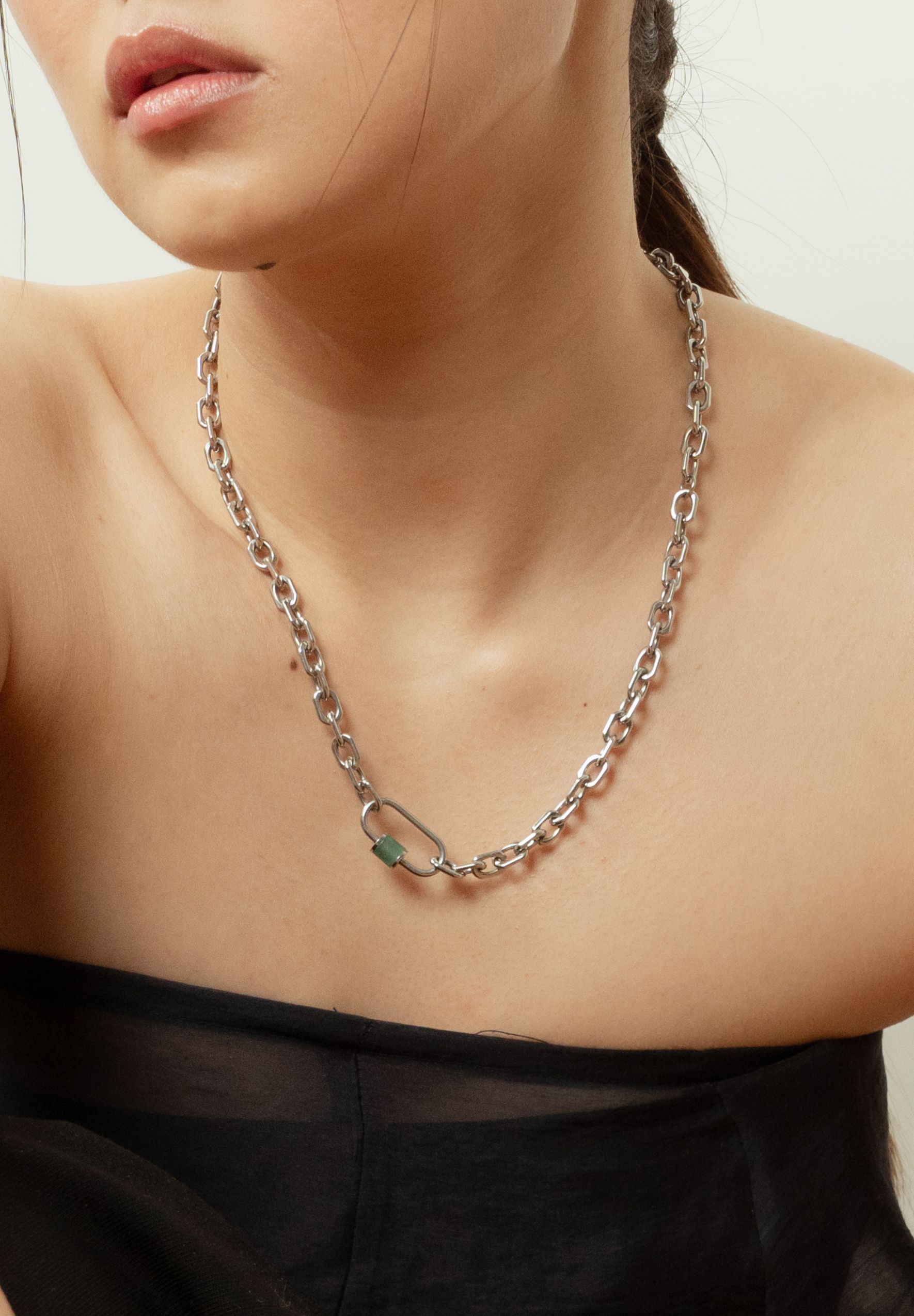 Aurea Aventurine Jade Chain Silver Necklace