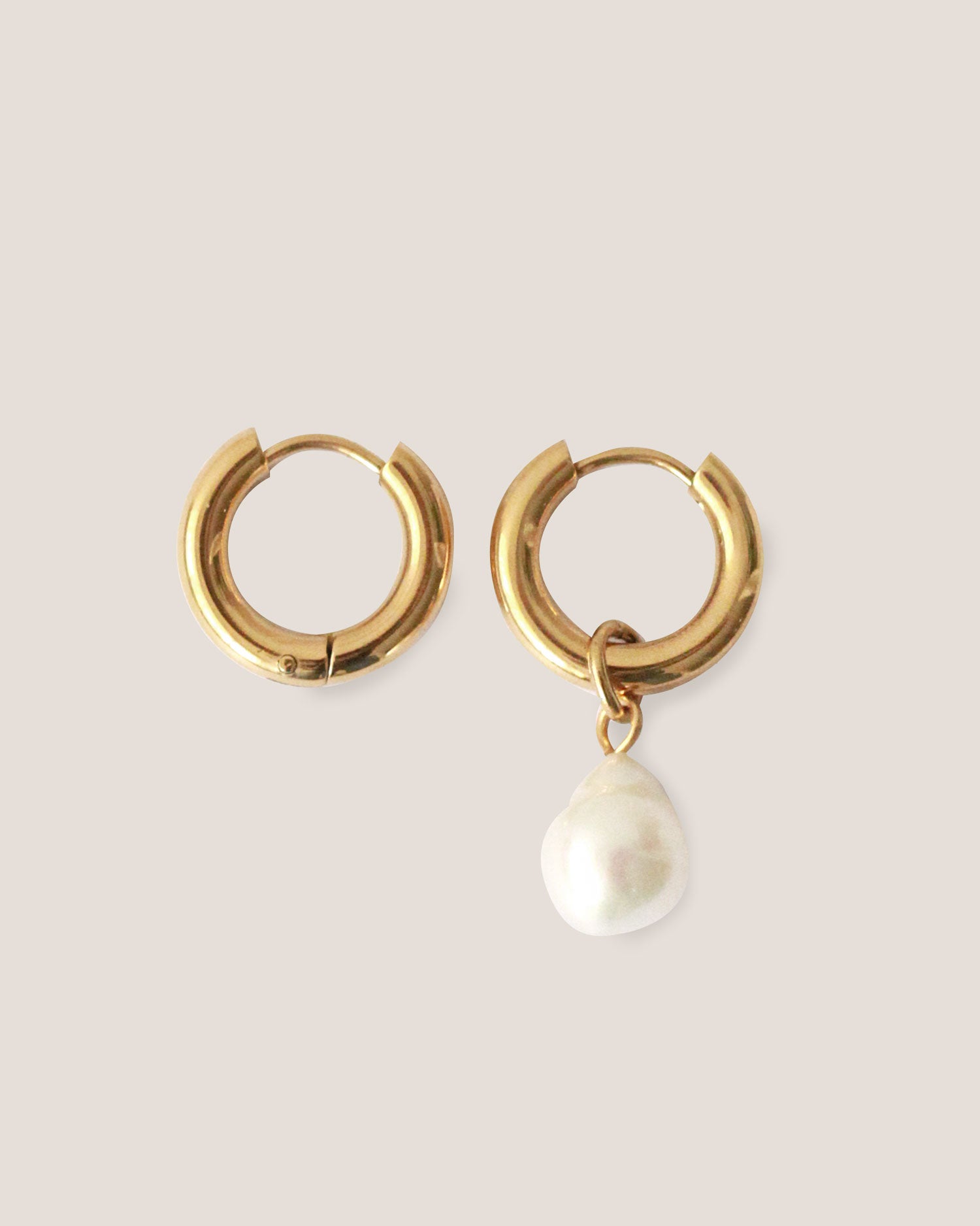 Baroque Pearl Mini Gold Hoop Earrings