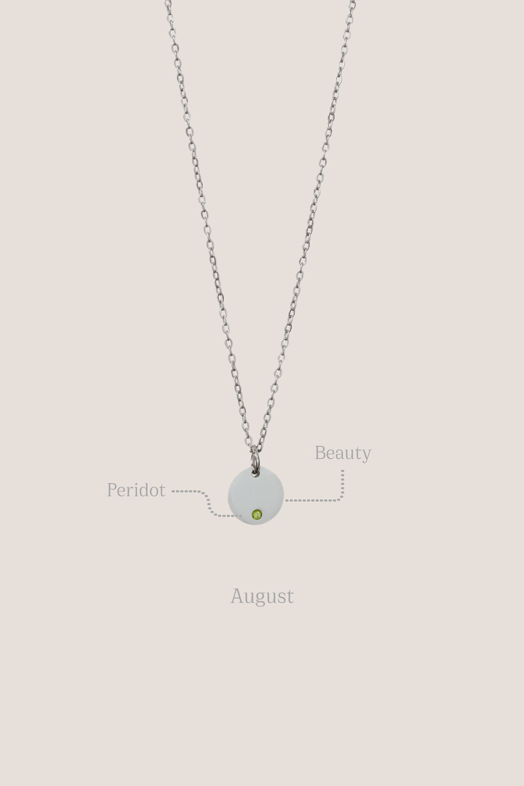 Birthstone Round Pendant Silver Chain Necklace
