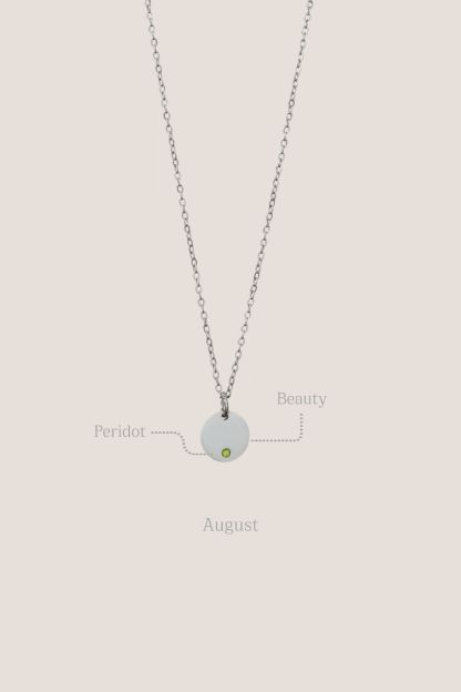 Birthstone Round Pendant Silver Chain Necklace