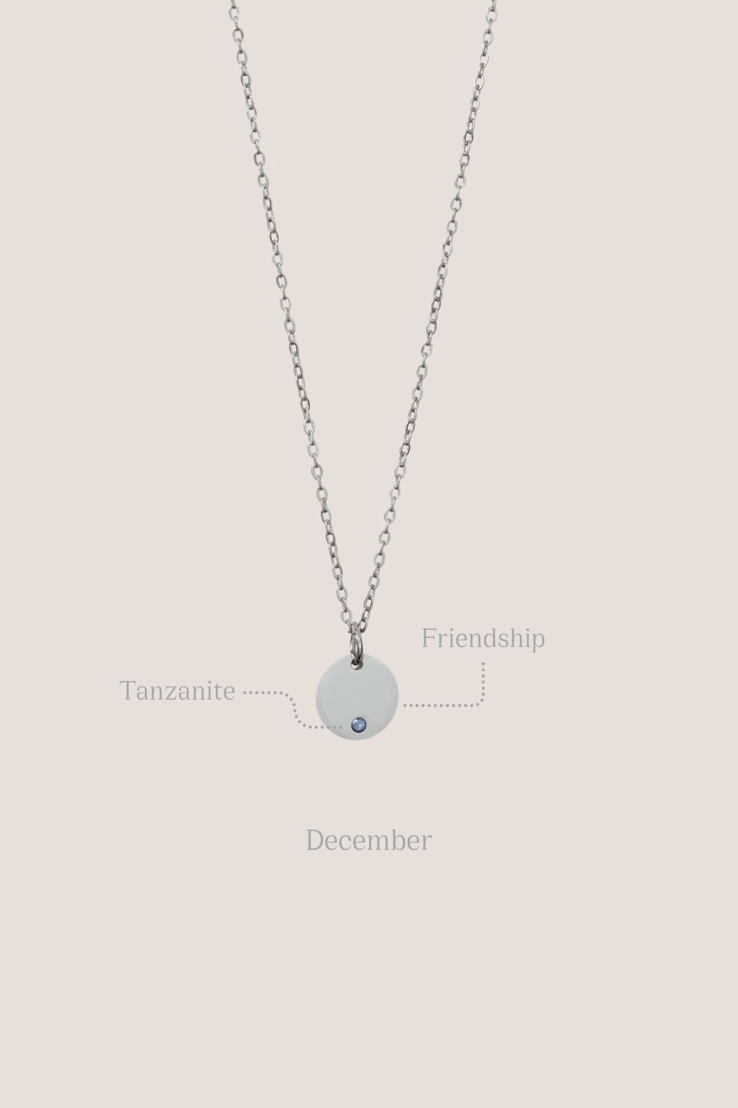 Birthstone Round Pendant Silver Chain Necklace