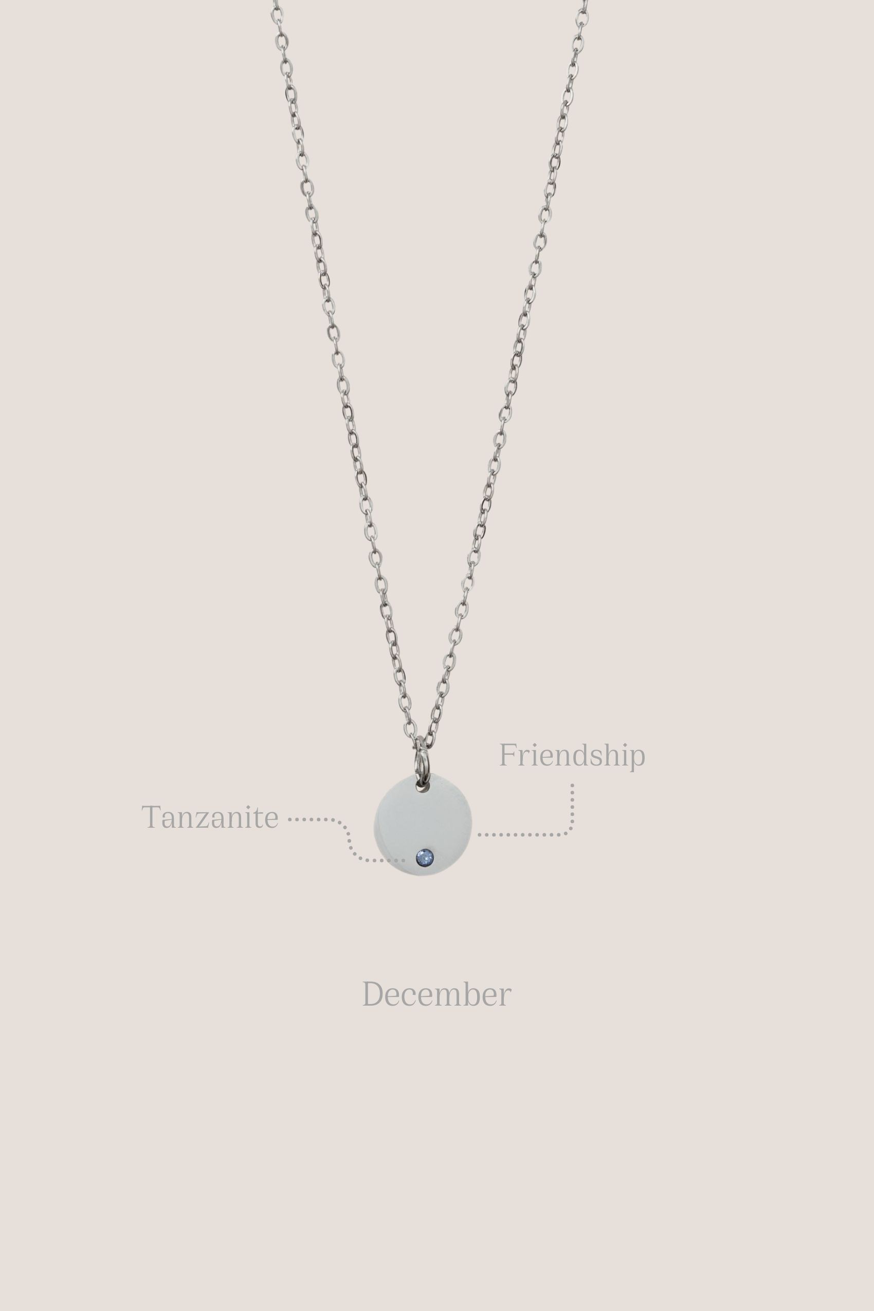 Birthstone Round Pendant Silver Chain Necklace