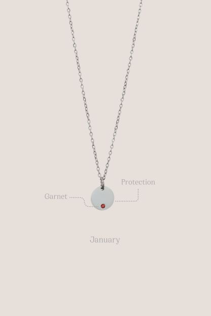 Birthstone Round Pendant Silver Chain Necklace