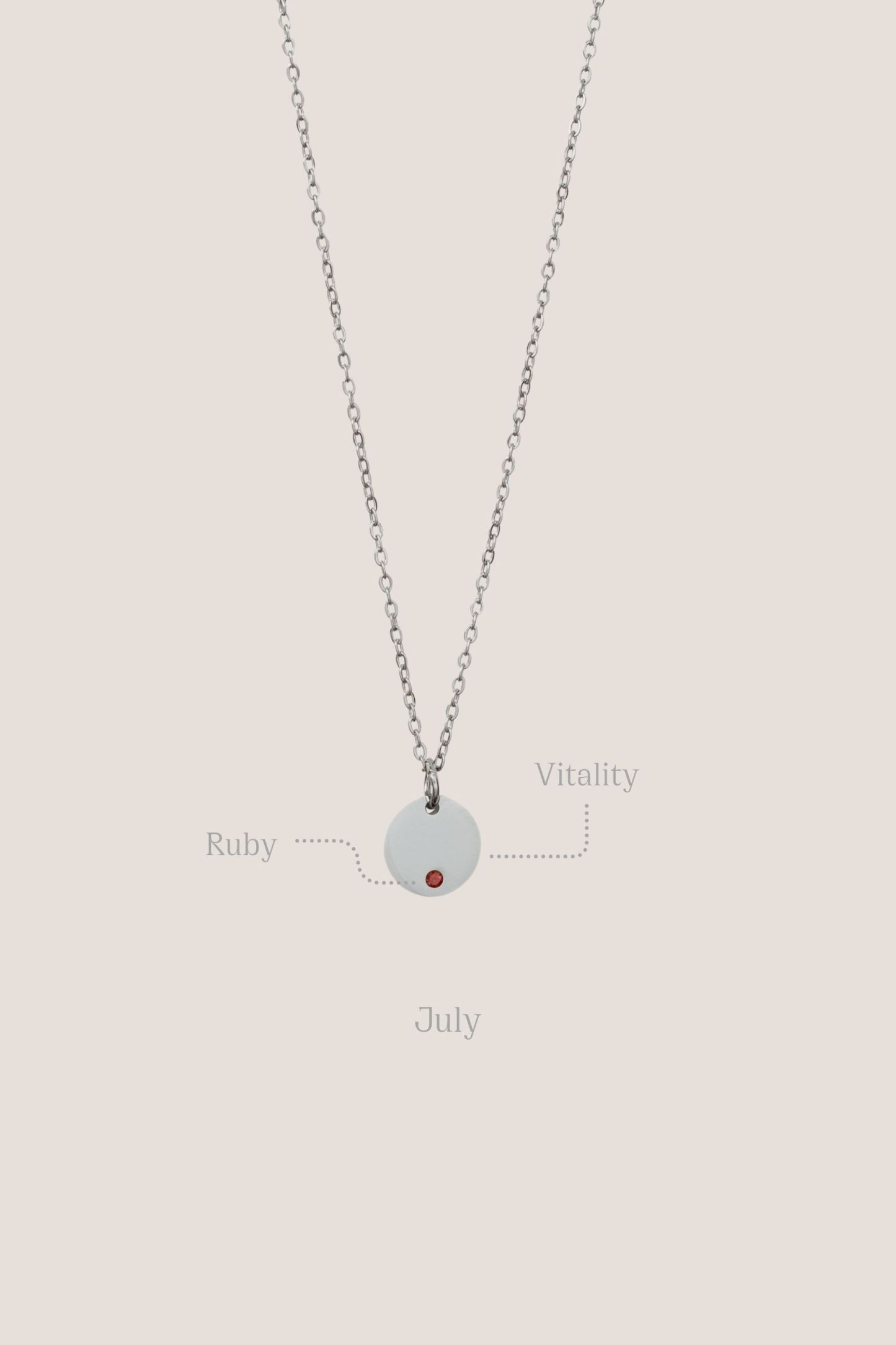 Birthstone Round Pendant Silver Chain Necklace