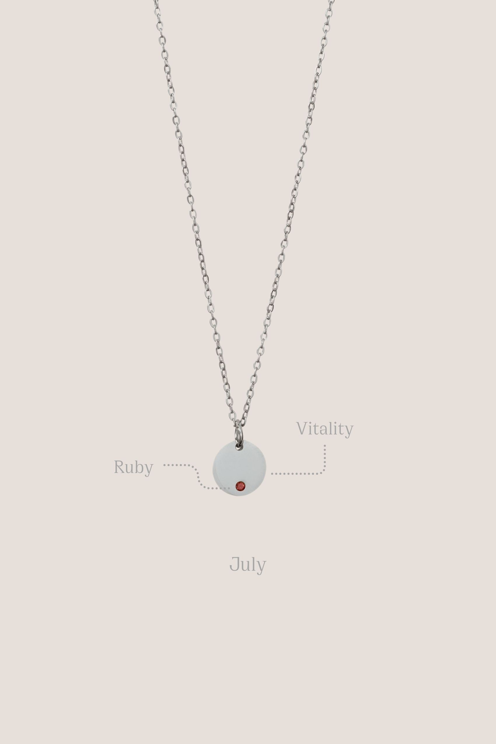 Birthstone Round Pendant Silver Chain Necklace