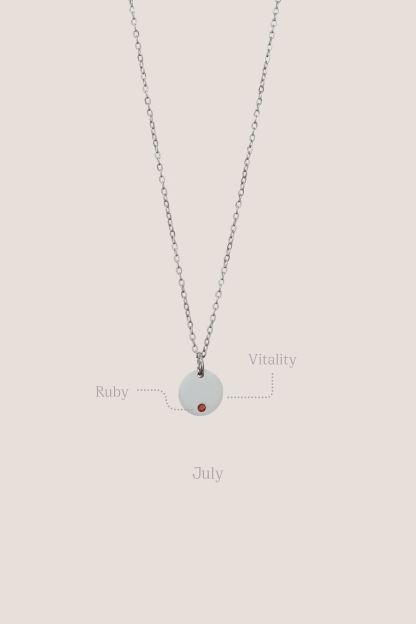 Birthstone Round Pendant Silver Chain Necklace