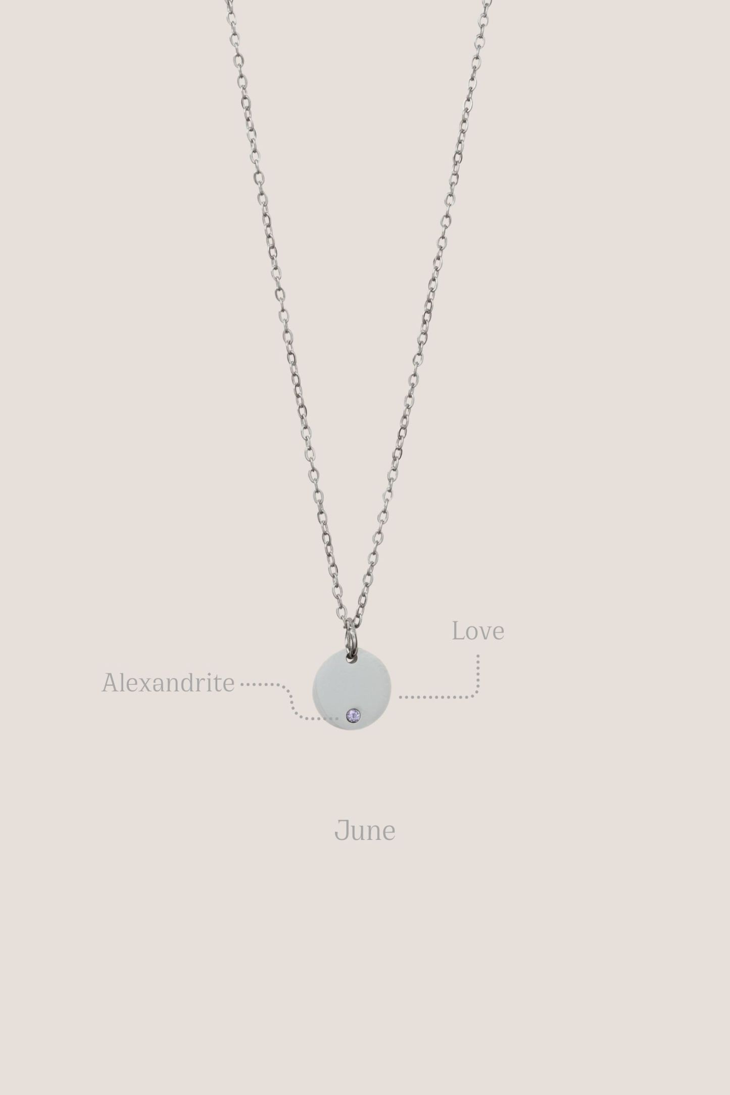 Birthstone Round Pendant Silver Chain Necklace