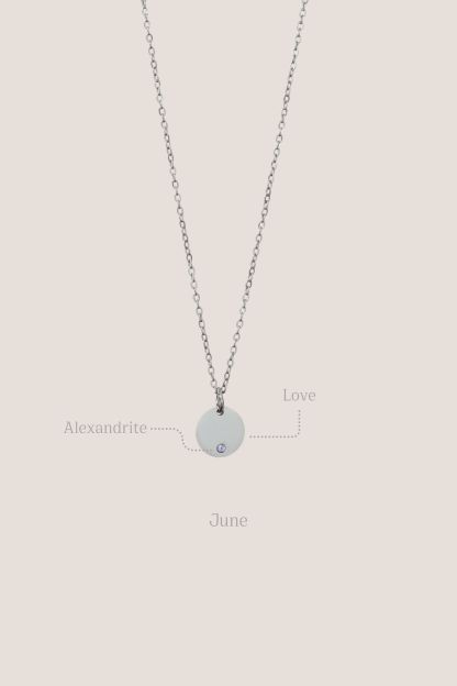 Birthstone Round Pendant Silver Chain Necklace
