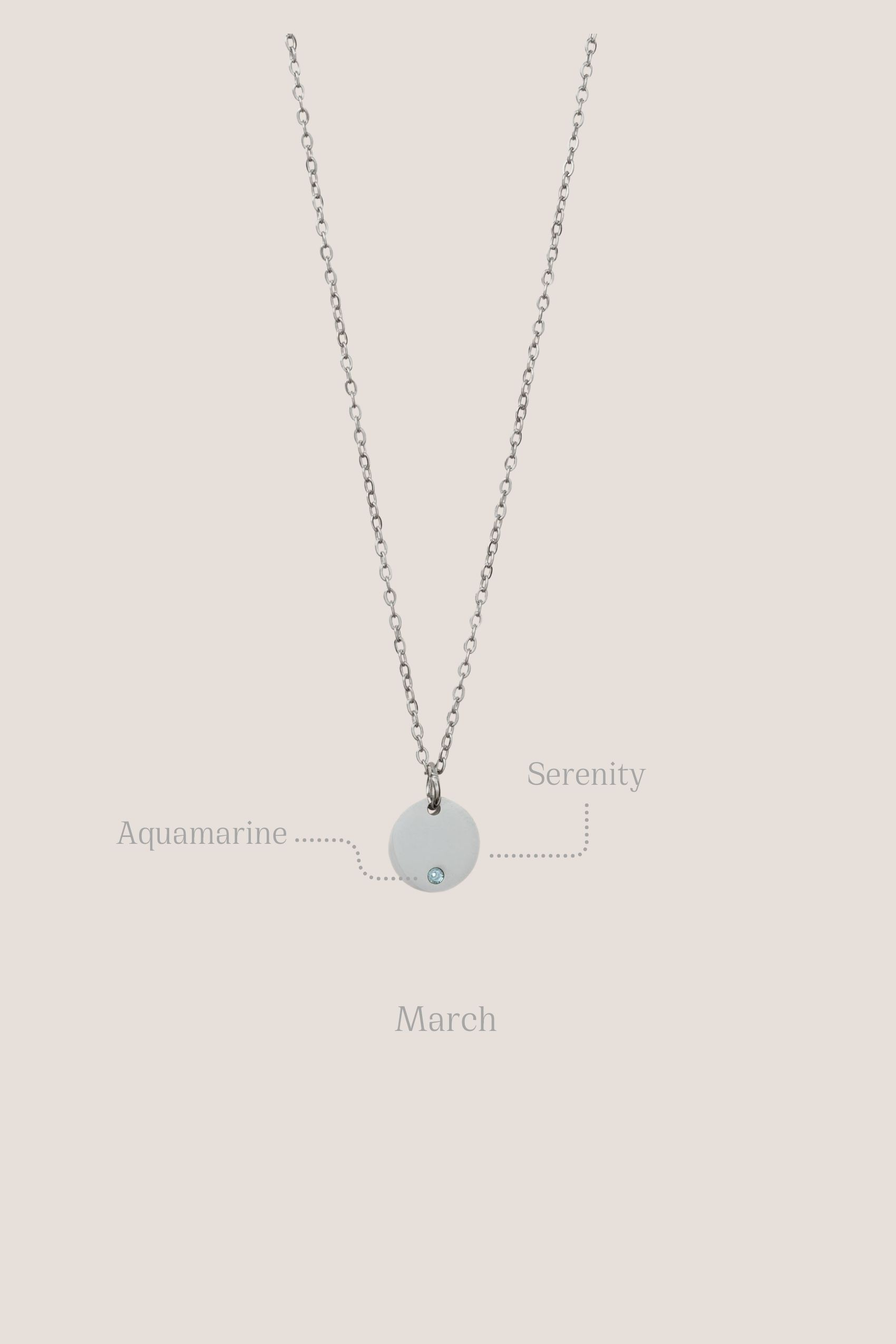 Birthstone Round Pendant Silver Chain Necklace