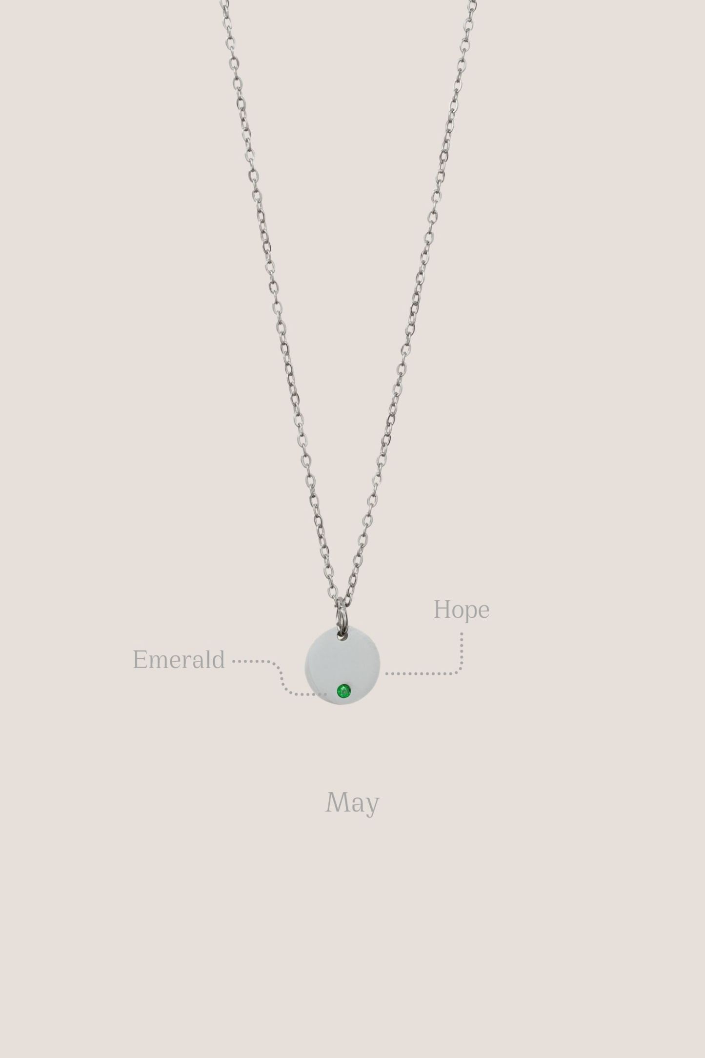 Birthstone Round Pendant Silver Chain Necklace