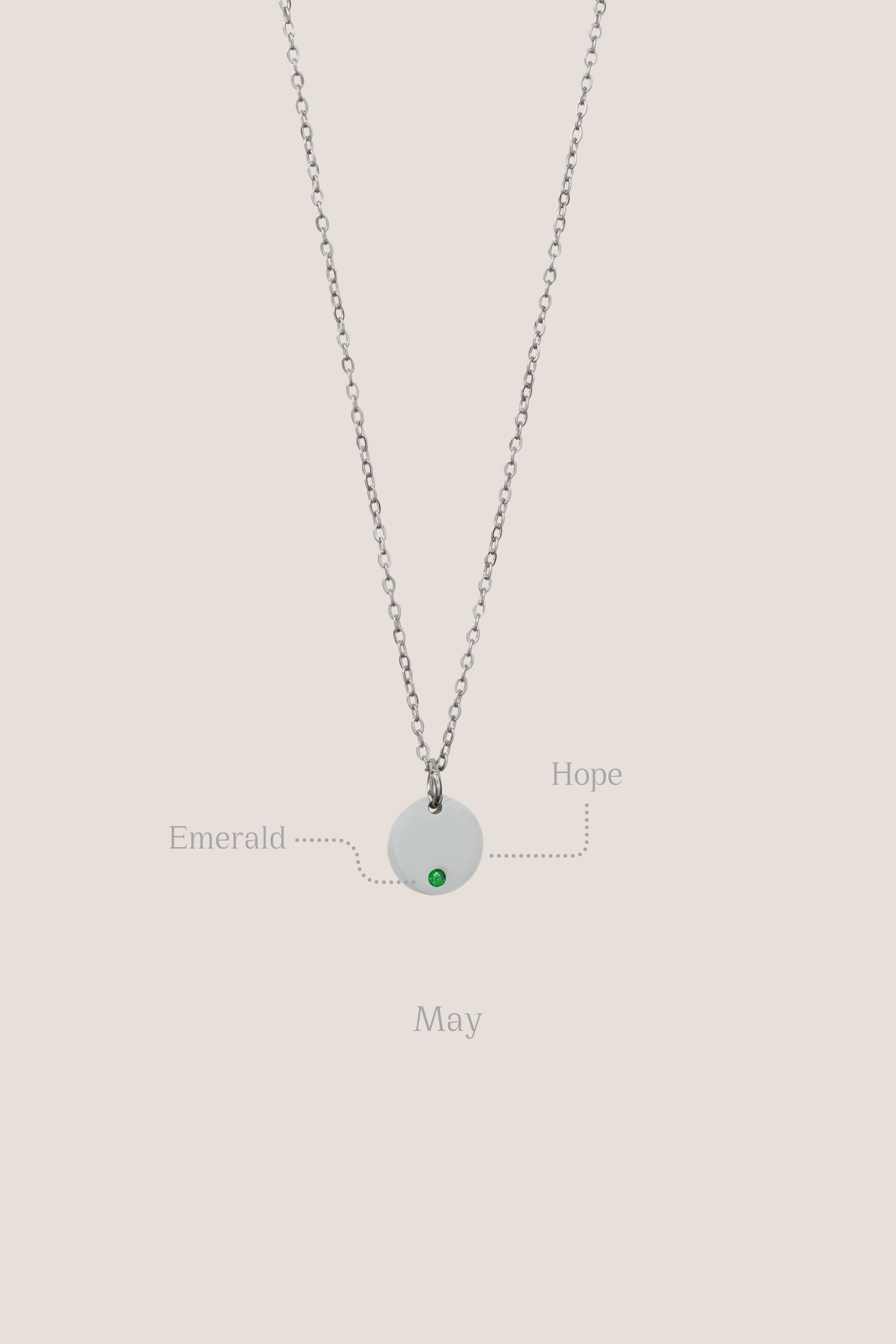 Birthstone Round Pendant Silver Chain Necklace